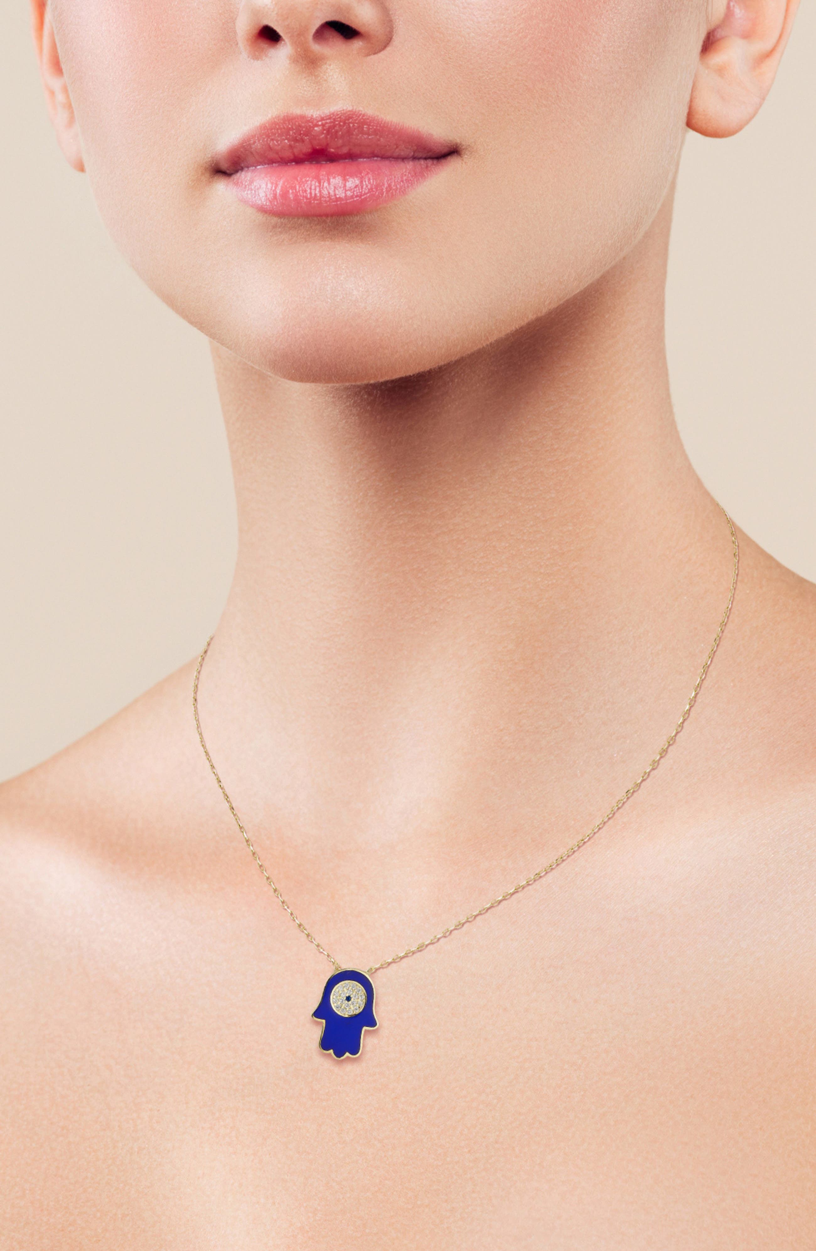SPHERA MILANO 14K Gold Plated Cubic Zirconia Enamel Hamsa Pendant Necklace