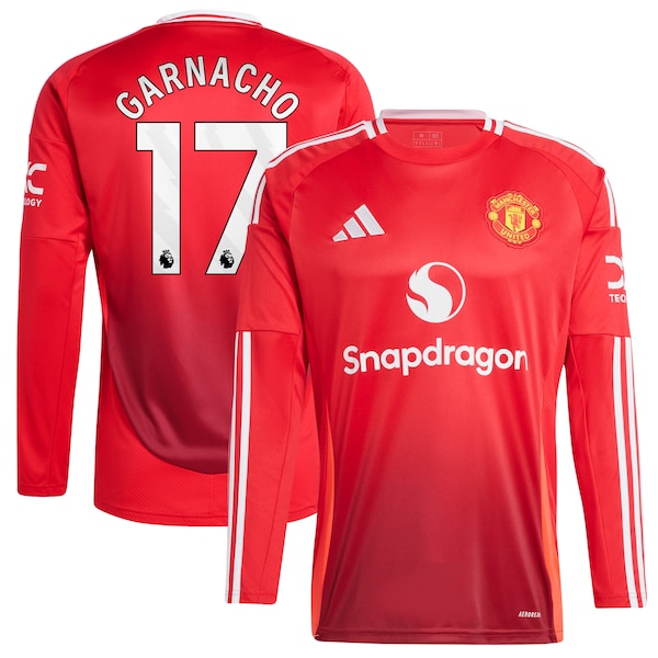 Alejandro Garnacho Manchester United 2024/25 Home Long Sleeve Replica Player Jersey - Red