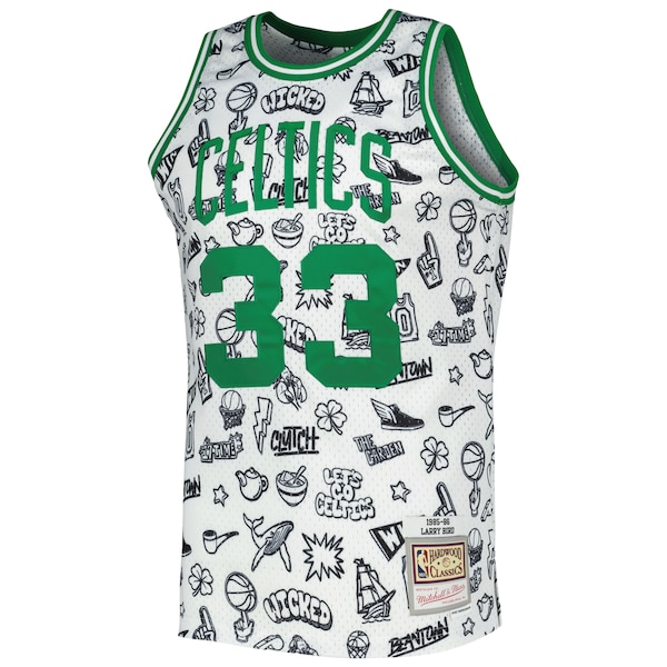Larry Bird Boston Celtics 1985/86 Hardwood Classics Doodle Swingman Jersey - White