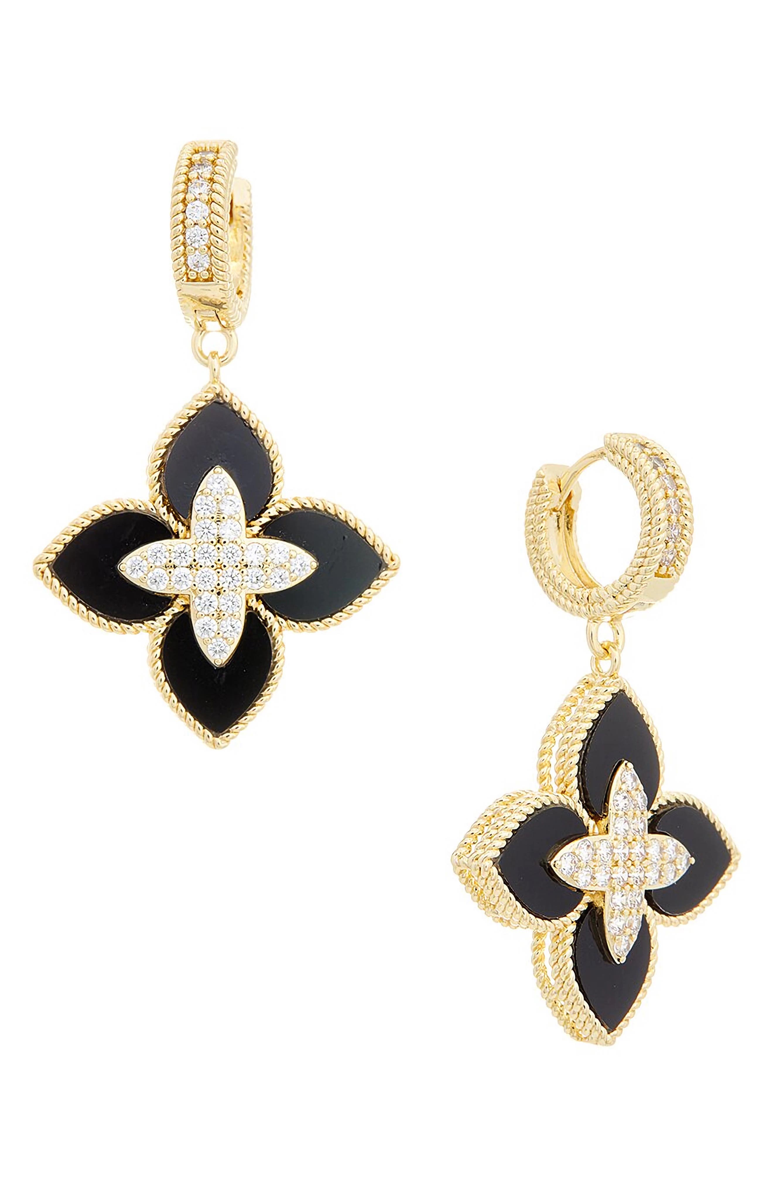 Juvell Cubic Zirconia Clover Drop Huggie Hoop Earrings