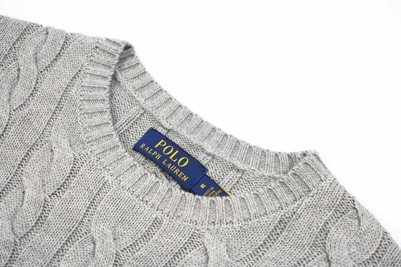Ralph Lauren Light Grey Pony Embroidered Cable Knit Crewneck Sweater product photo from LabelPicks