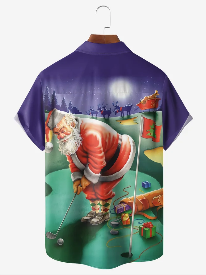 Golf Santa Chest Pocket Short Sleeve Vacation Shirt