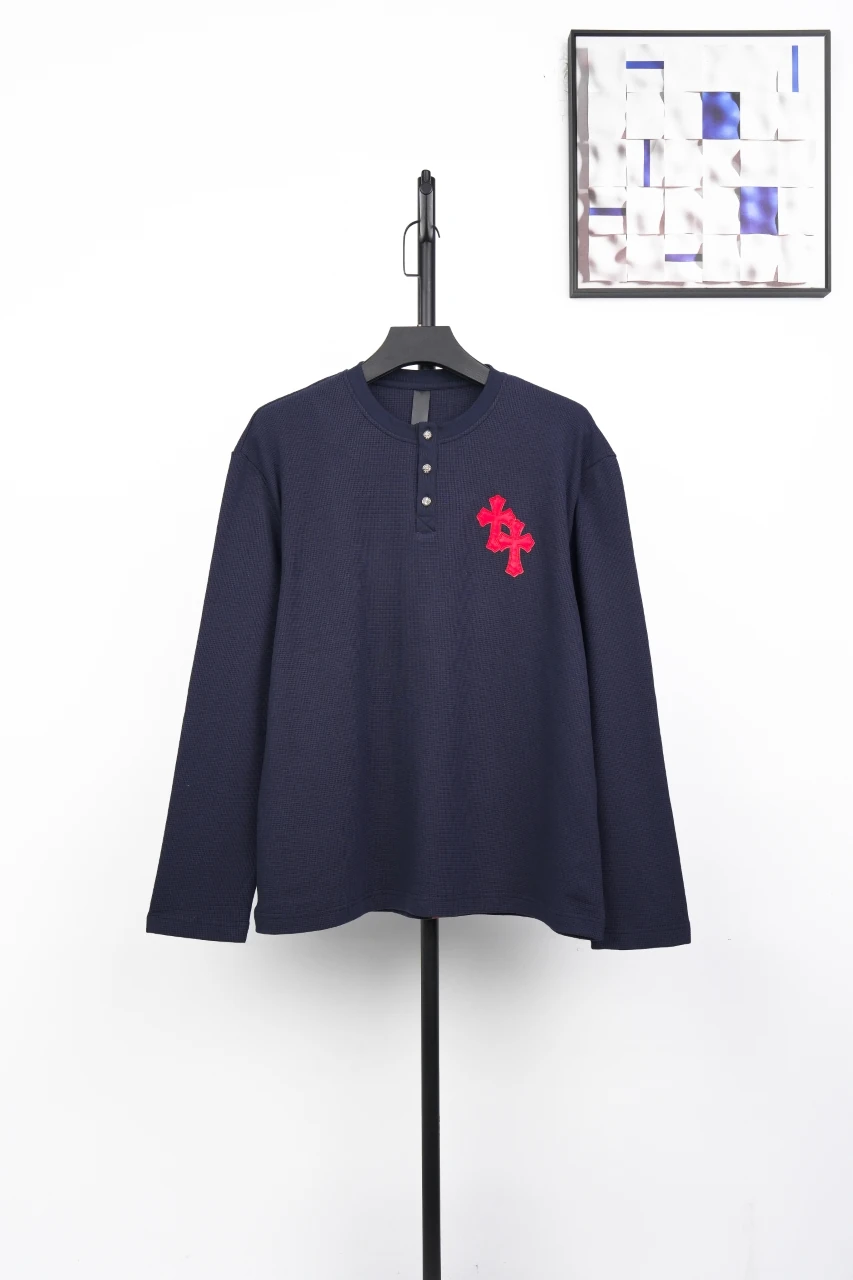 Chrome Hearts Navy Cross Leather Patch Waffle Henley Long Sleeve product photo from LabelPicks