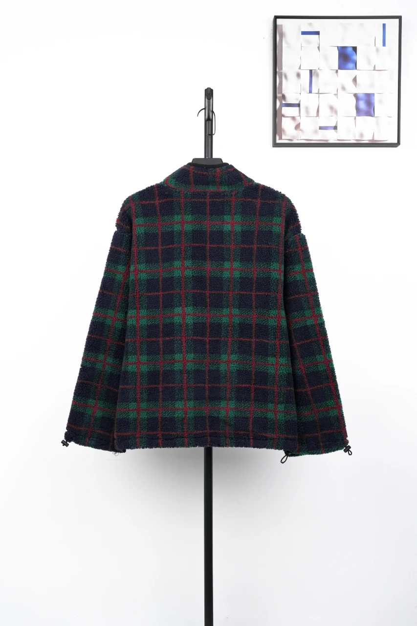 Miu Miu Dark Green Check Fleece Zip Jacket product photo from LabelPicks