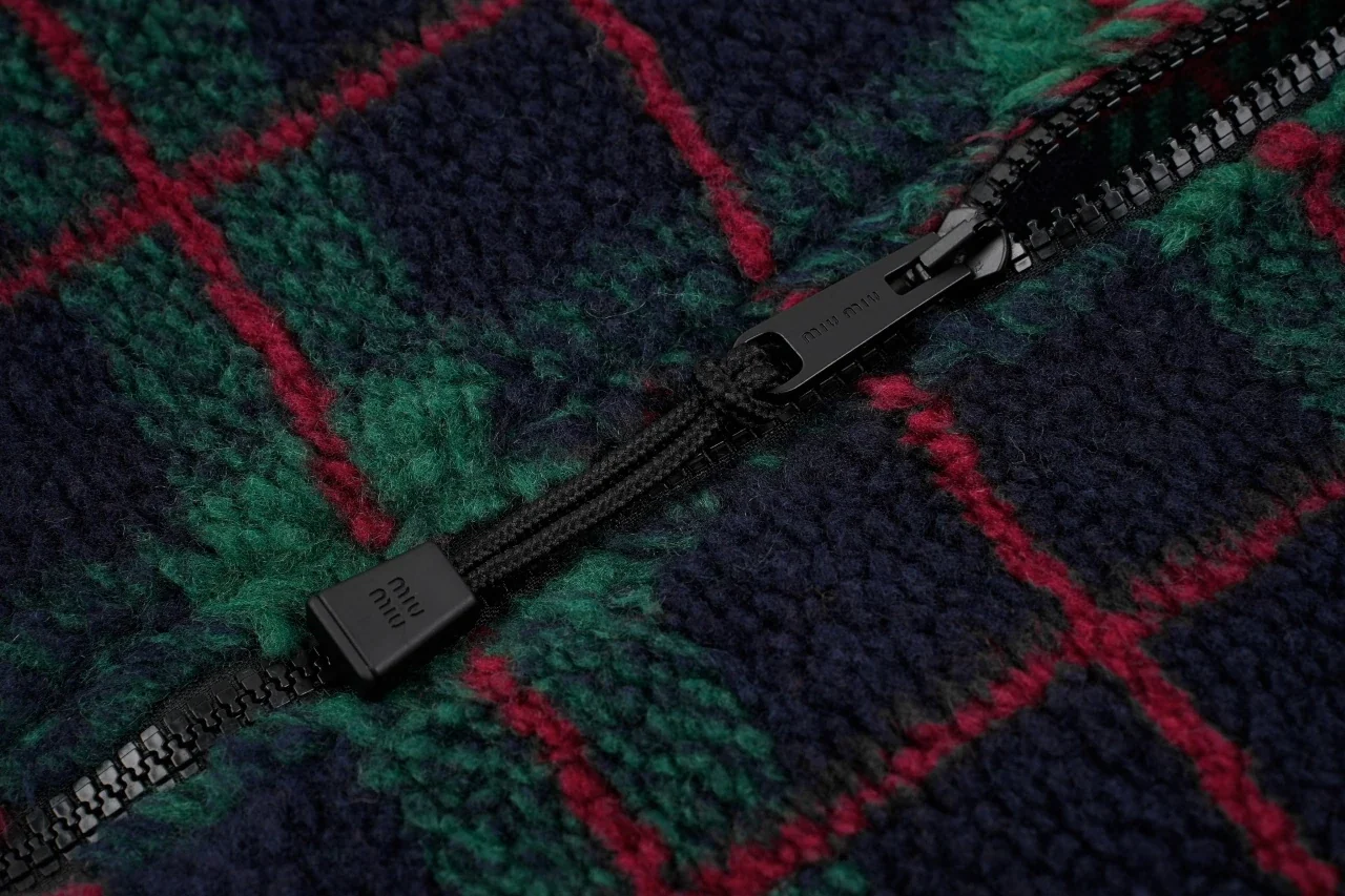 Miu Miu Dark Green Check Fleece Zip Jacket product photo from LabelPicks