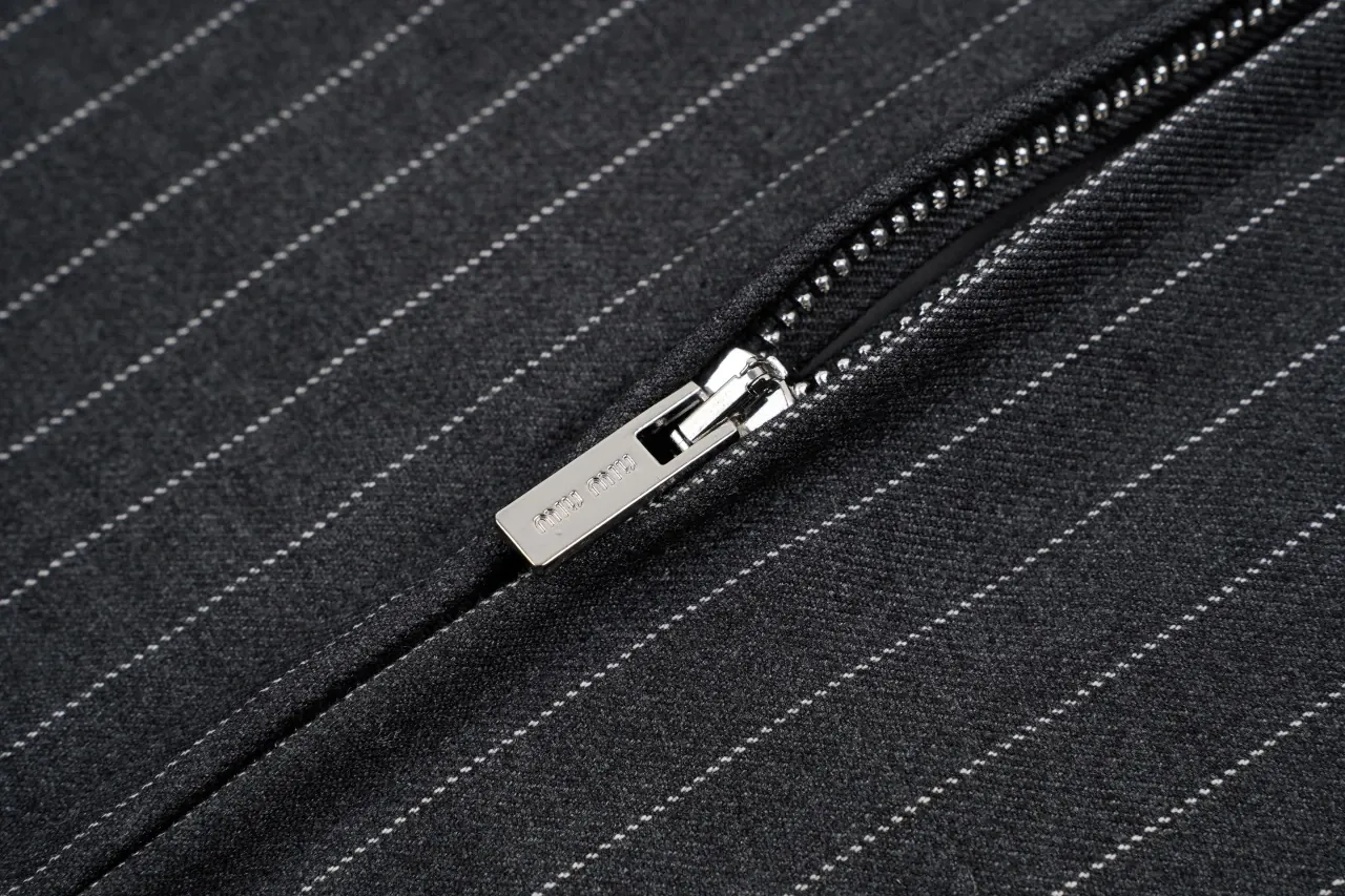 Miu Miu Dark Grey Striped Wool Jacket product photo from LabelPicks