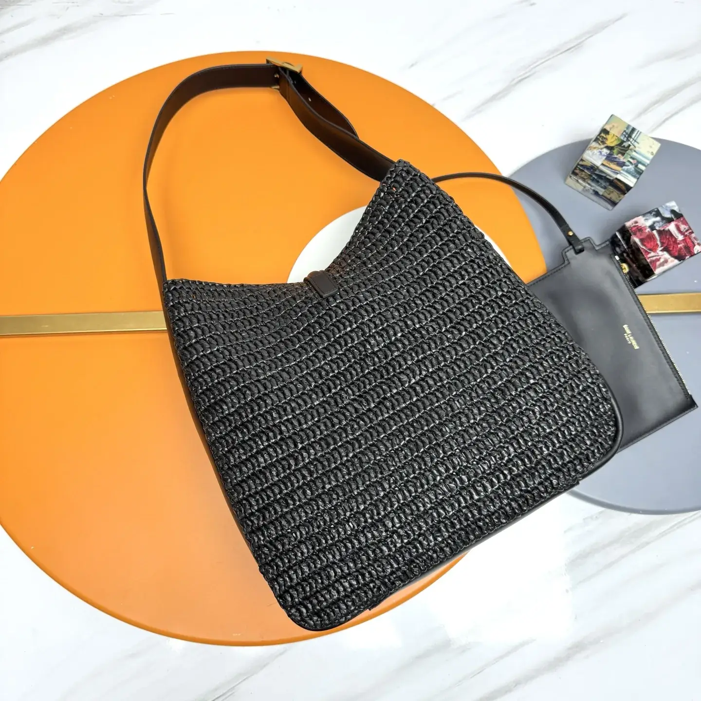 Saint Laurent Black Straw Woven Shoulder Bag product photo from LabelPicks