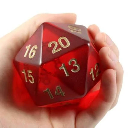 Koplow Games: Countdown Transparent D20 55mm 20-sided Dice (Ruby Gold)