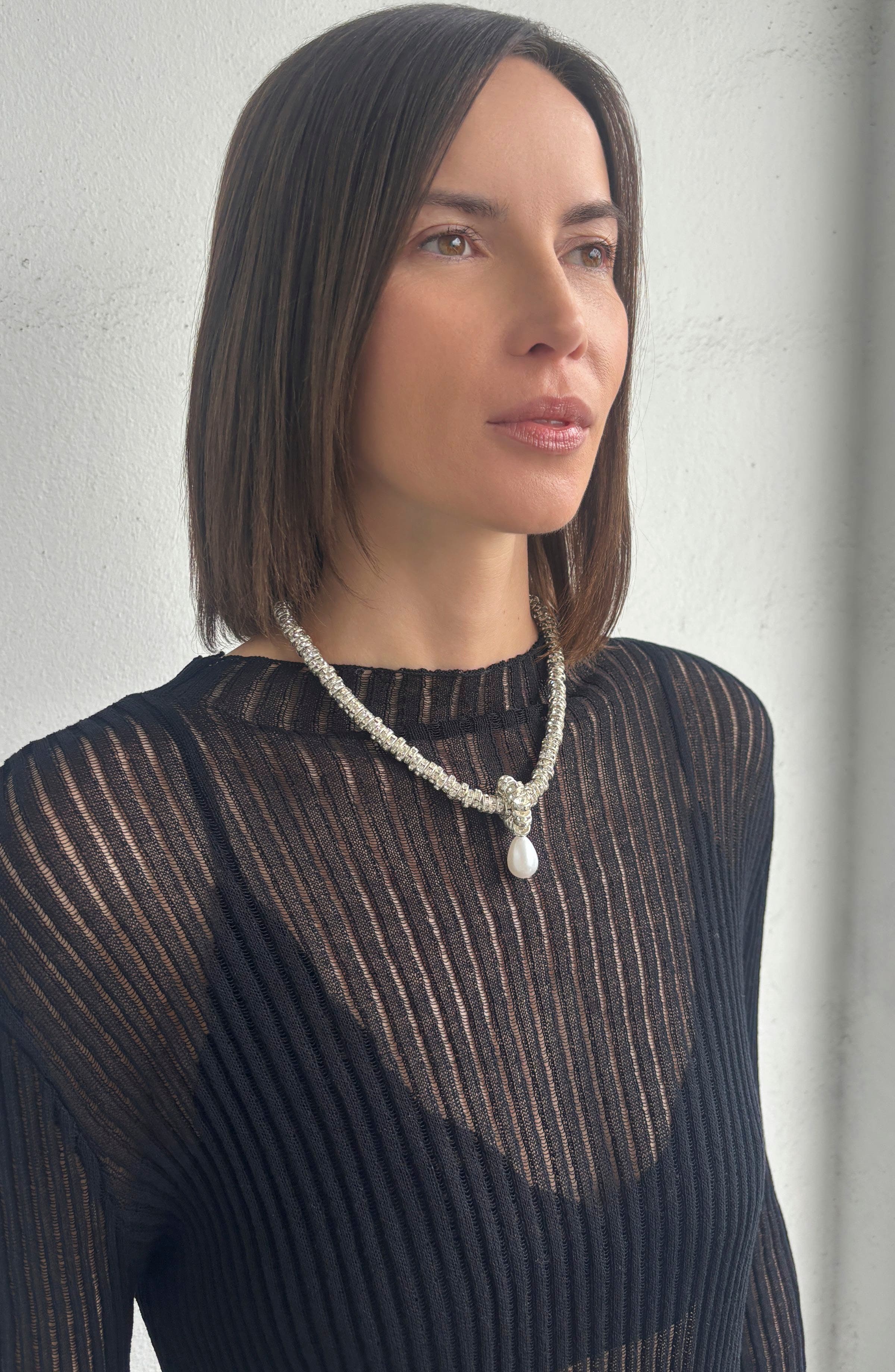 Adornia Crystal Rondelle Faux Pearl Pendant Necklace