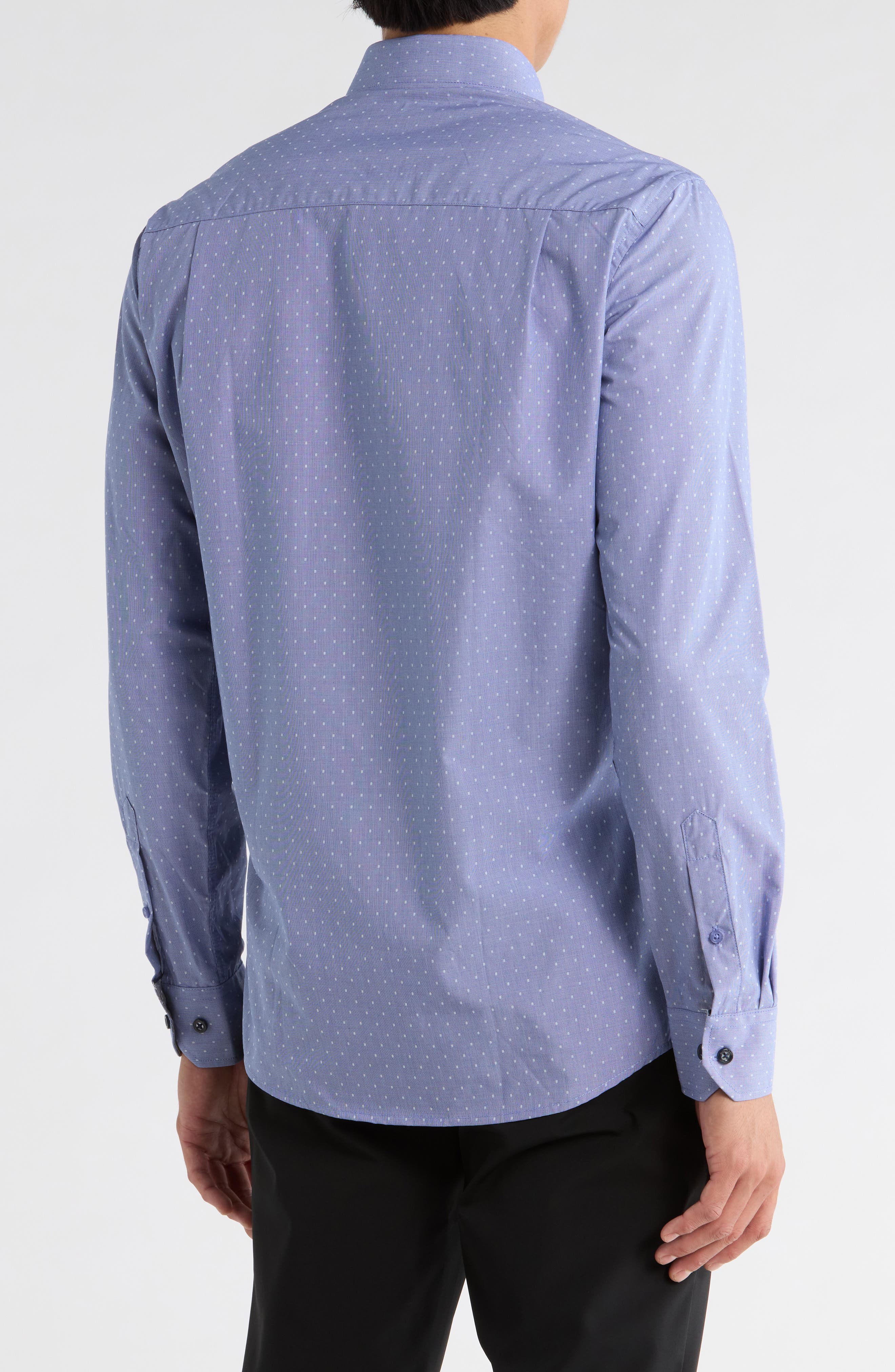 Duchamp Slim Fit Dot Textured Stretch Cotton Dress Shirt