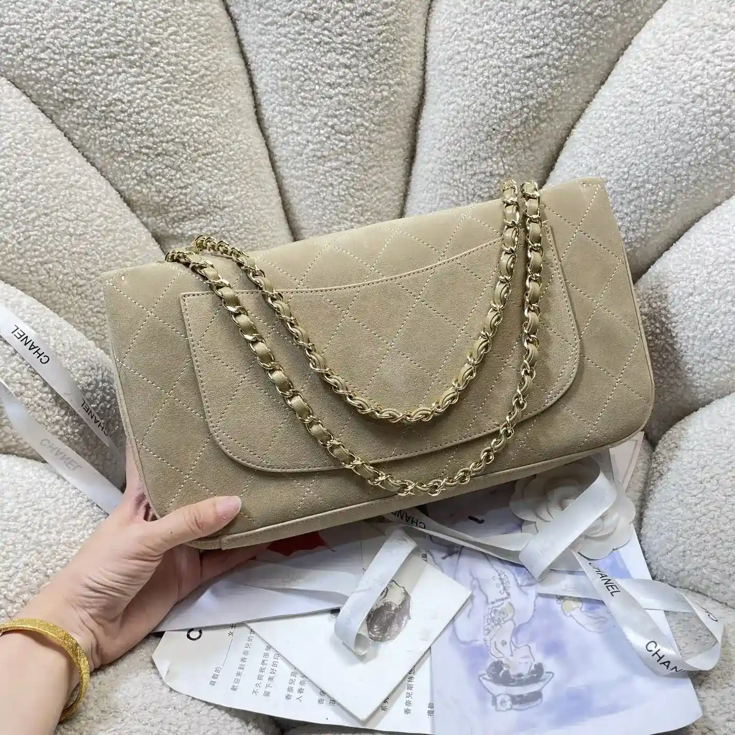 Chanel Beige Classic Flap Grained Leather Shoulder Bag product photo from LabelPicks