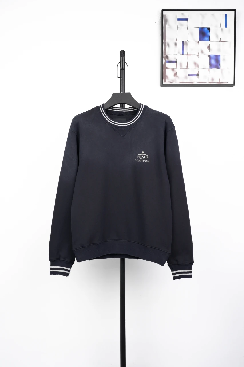 Prada Navy Washed Distressed Logo Crewneck Sweatshirt product photo from LabelPicks
