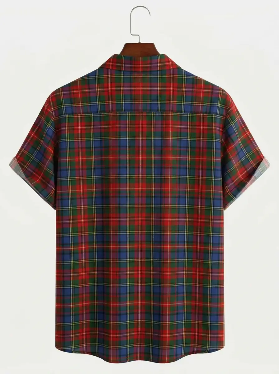 Men's printed shirts Red Green Blue Plaid Aloha Shirt