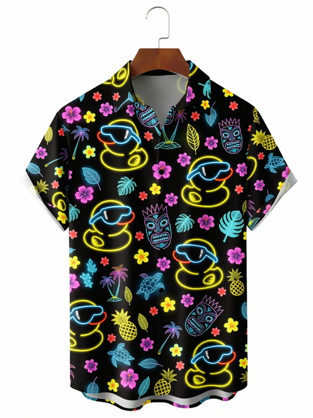 Men's printed shirts Anniversary Flag Floral and Botanical Pattern  Holiday Hawaiian Shirt