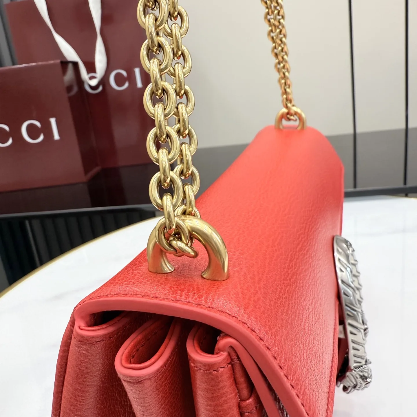 Gucci Dionysus Red Grained Leather Shoulder Bag product photo from LabelPicks