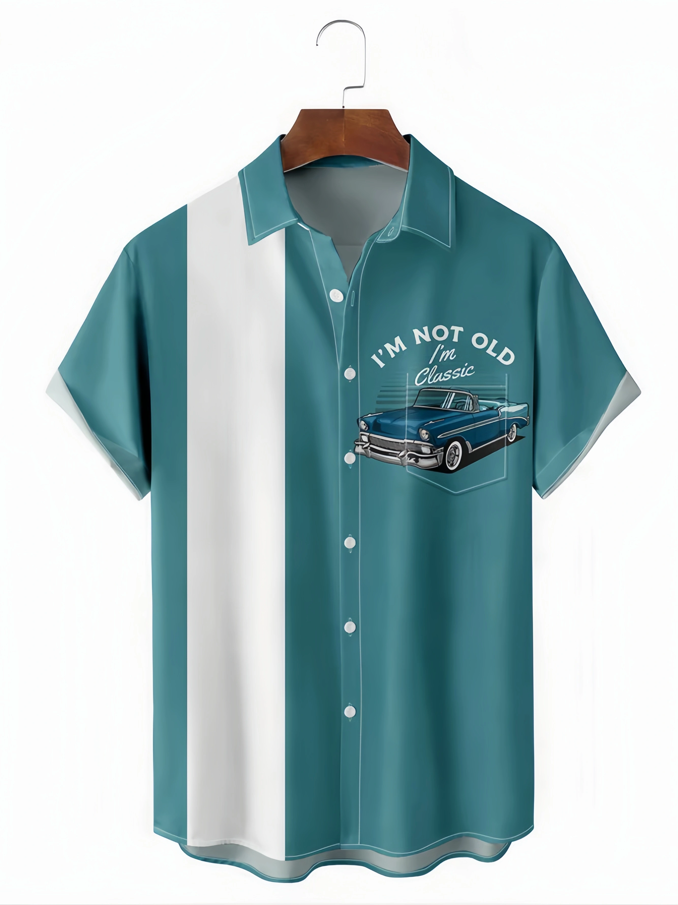 Car Chest Pocket Short Sleeve Bowling Shirt