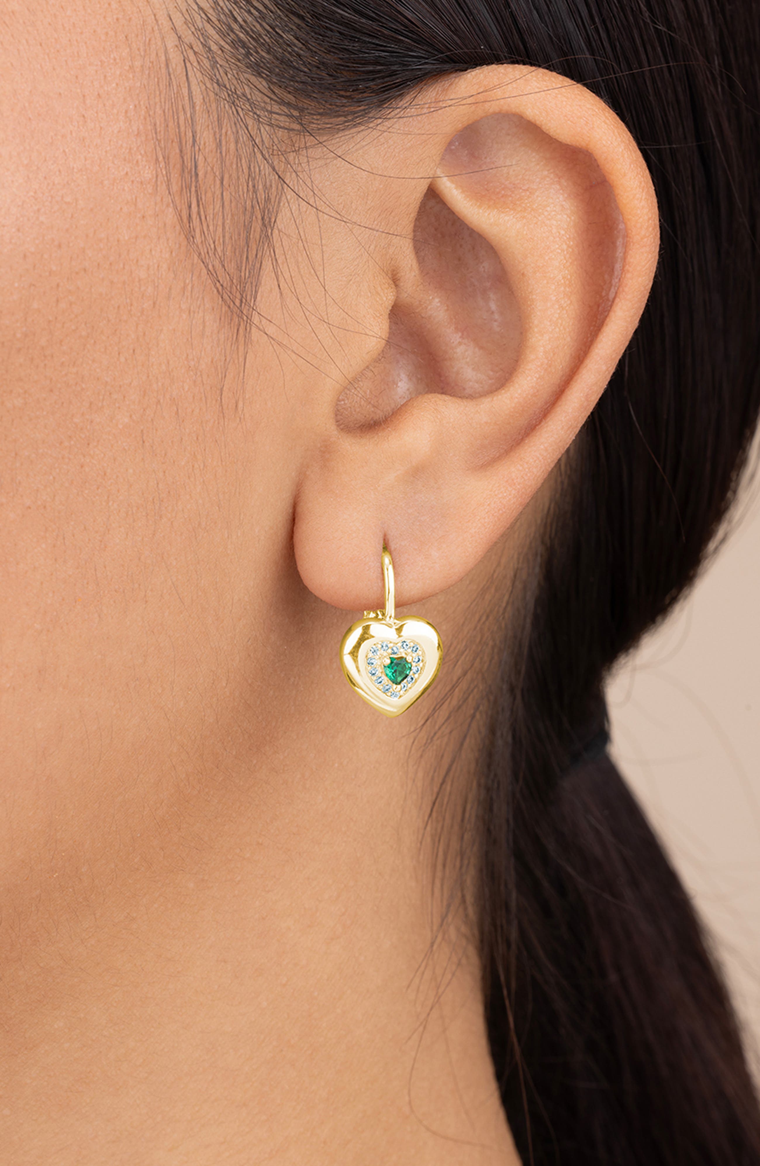 Sterling Forever Monika Emerald Heart Drop Earrings