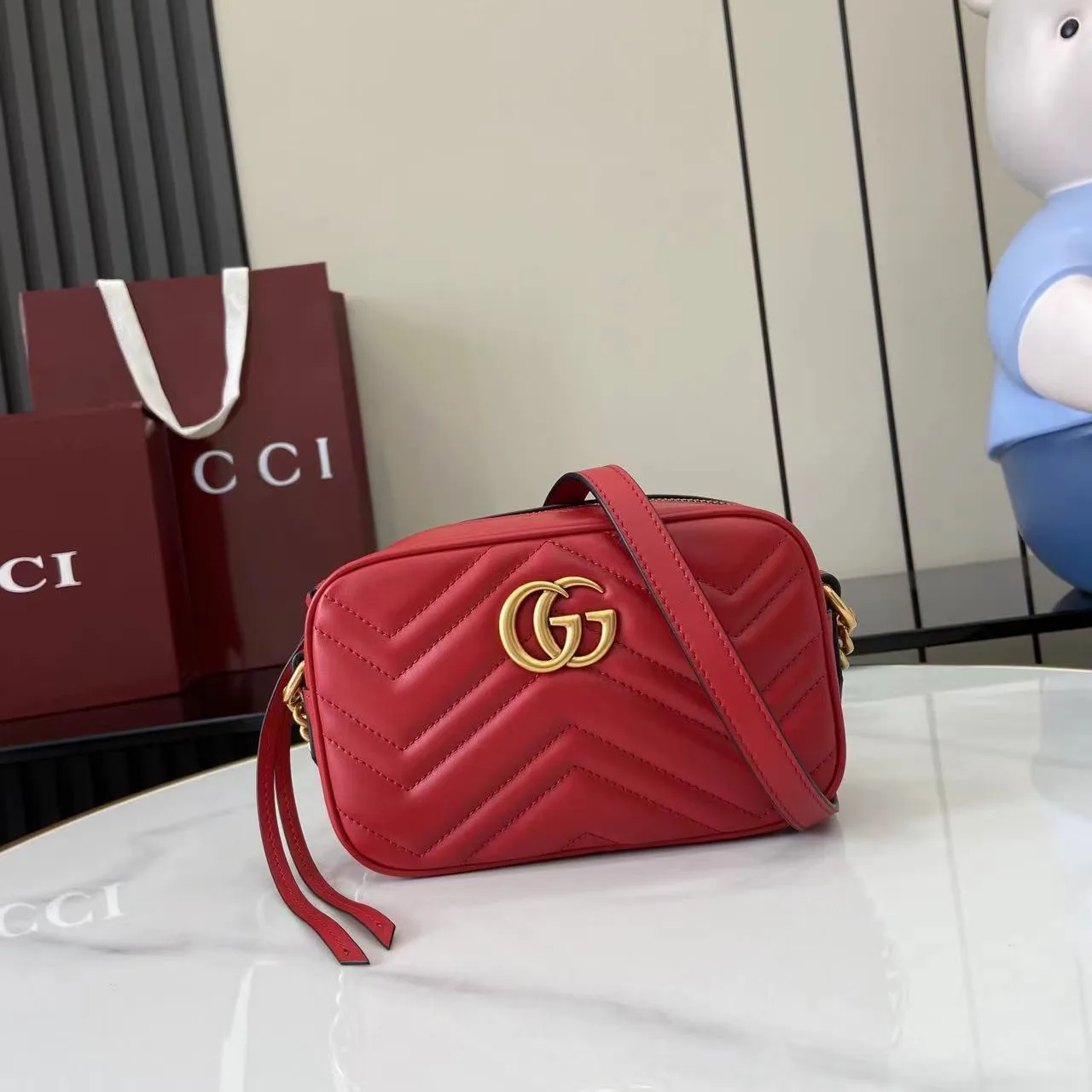 Gucci Marmont Red GG Supreme Canvas Crossbody Bag product photo from LabelPicks