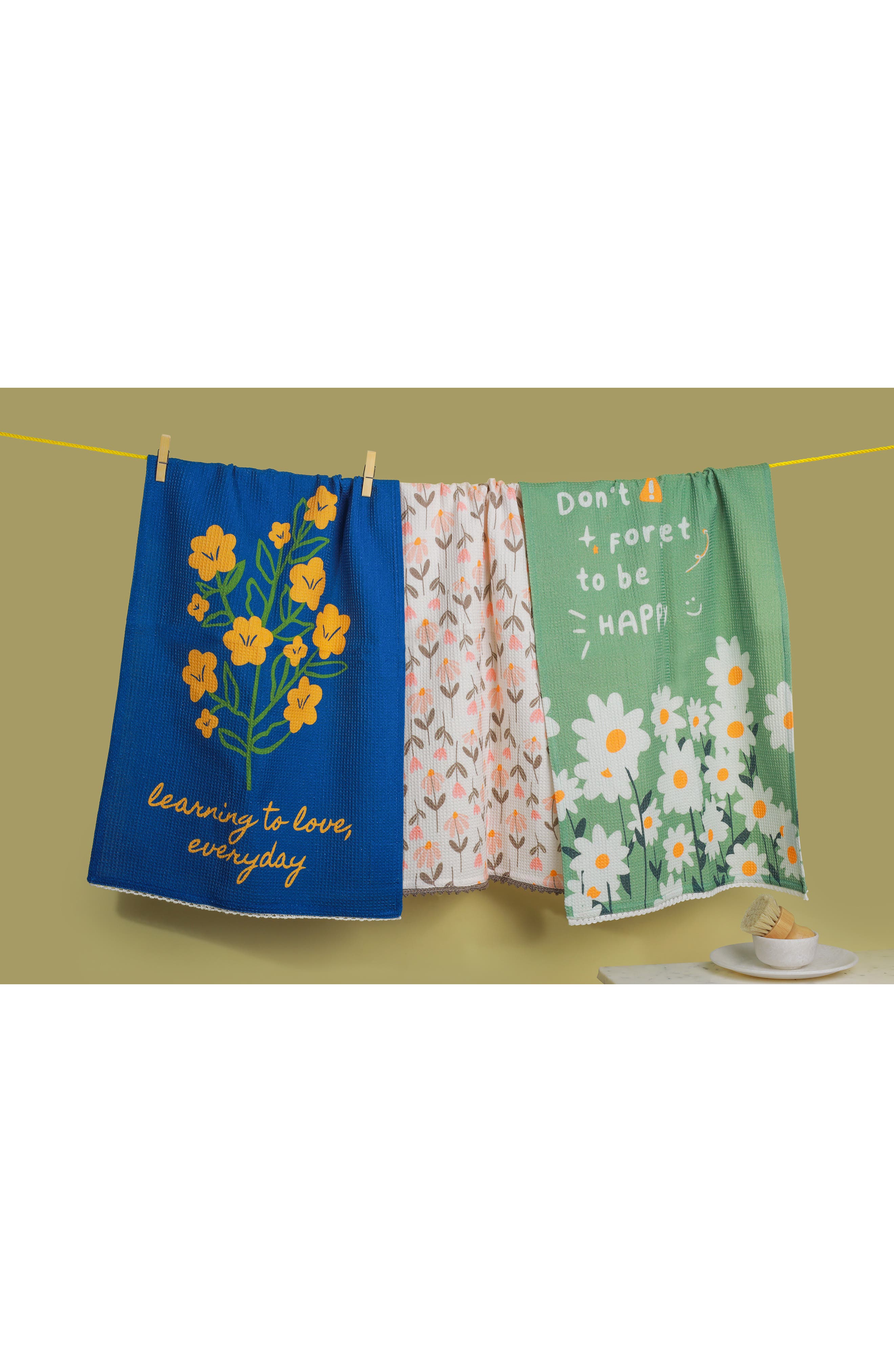 Tiramisu Set of Three Good Vibes Botanical Kitchen Towels