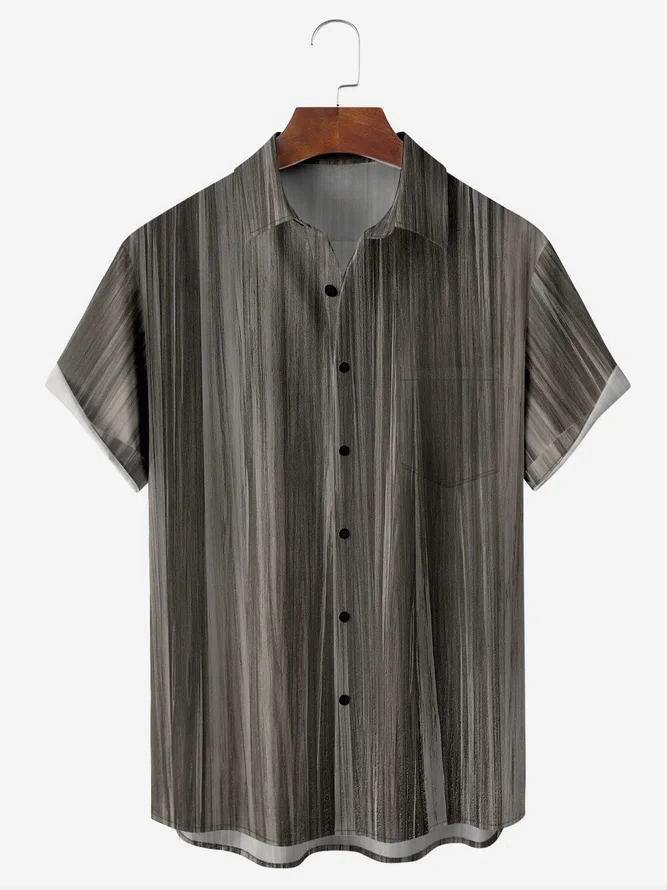 Wood Grain Chest Pocket Short Sleeve Casual Shirt