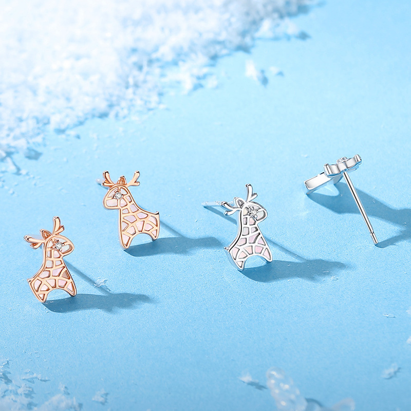 Christmas reindeer earrings for women, 925 sterling silver, unique design, silver needle, trendy gift, ear jewelry