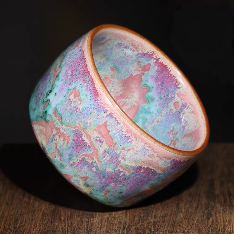 Chinese Master Pure Handmade Works Dunhuang Impression Jun Porcelain Teacup Jun Kiln Master Cup Teacup Gift Box
