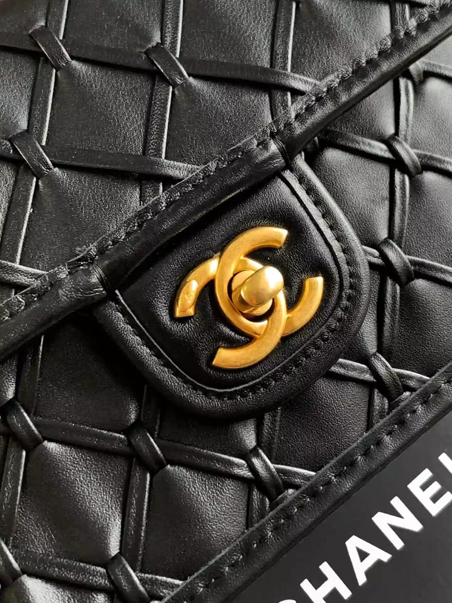 Chanel Black Classic Flap Woven Leather Shoulder Bag product photo from LabelPicks