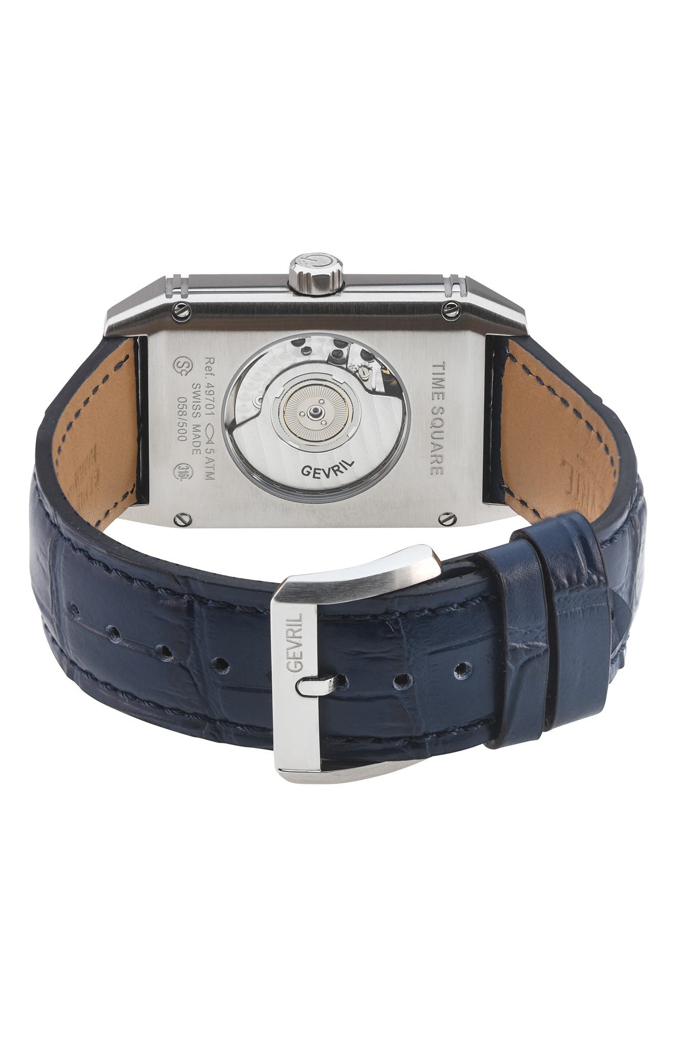 GEVRIL Time Square Swiss Automatic Leather Strap Watch, 31mm x 43mm