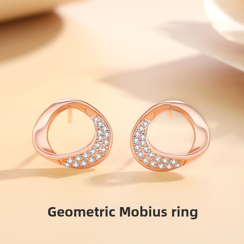 European and American geometric Möbius earrings, trendy Korean-style minimalist micro-paved earrings, fashionable and delicate earrings