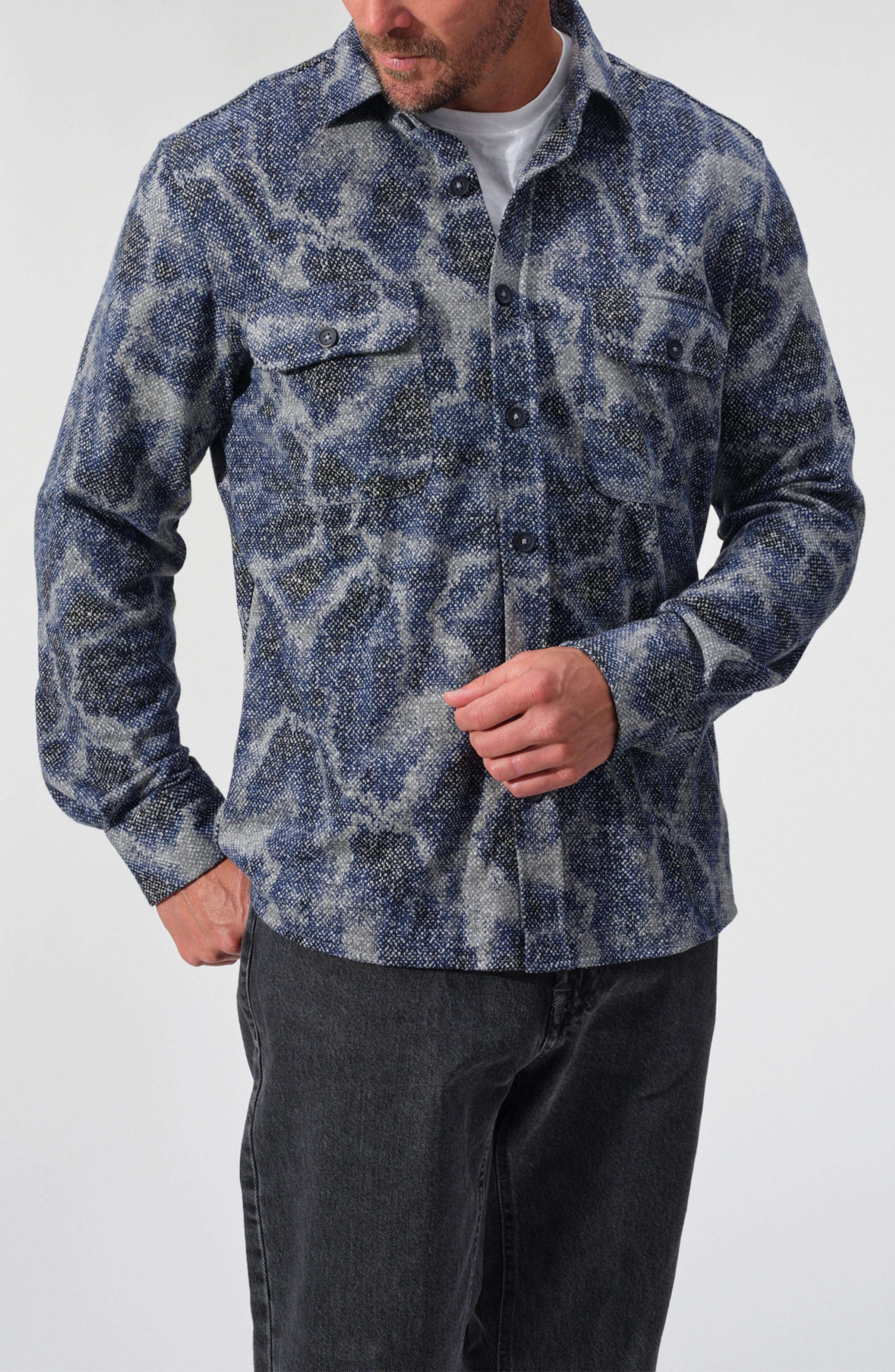 STUDIO GARNET LOS ANGELES Abstract Print Knit Button-Up Shirt