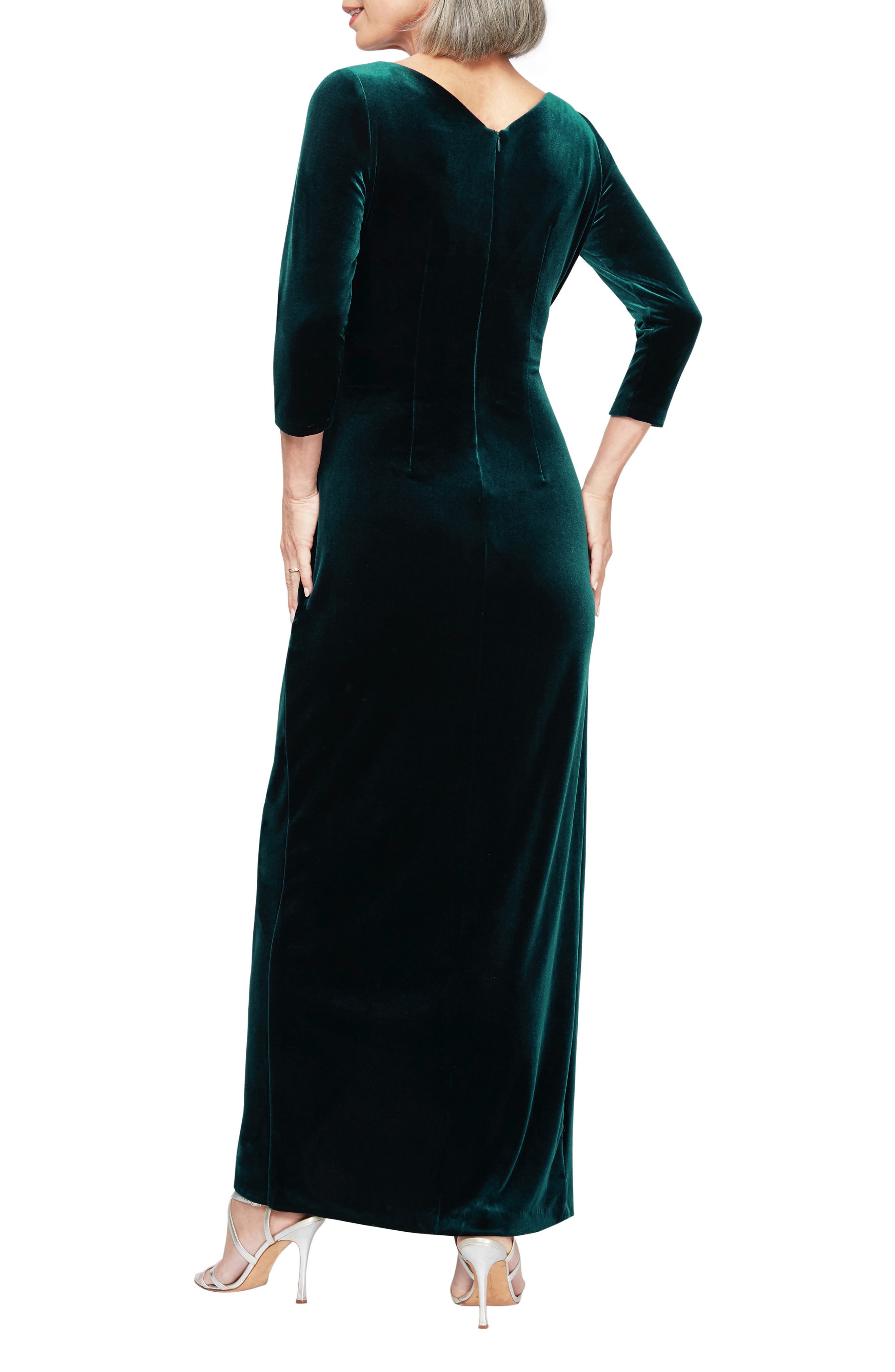 Alex Evenings Ruched Three-Quarter Sleeve Velvet Gown