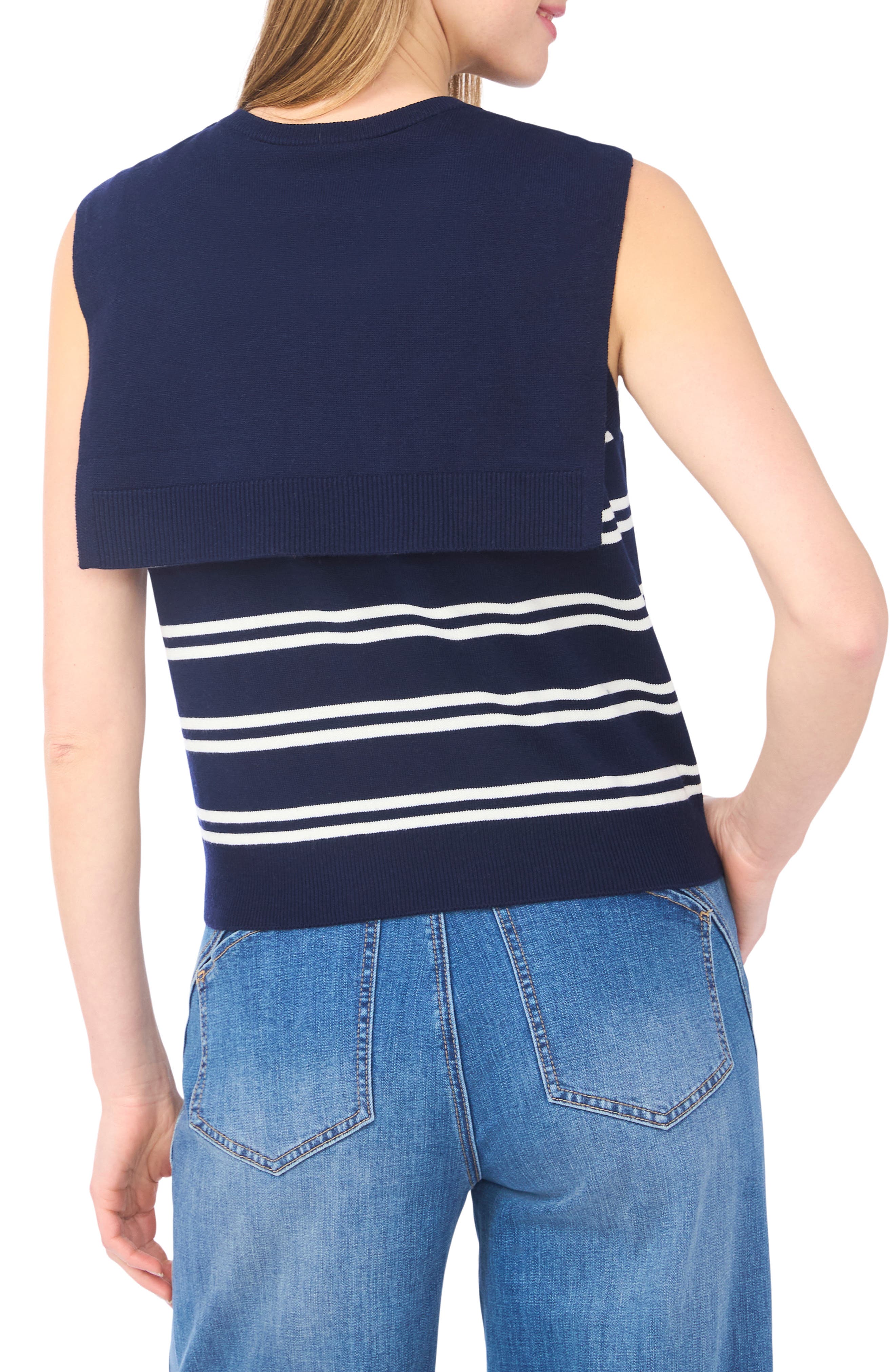 Halogen® Tie Shoulder Sleeveless Stripe Sweater