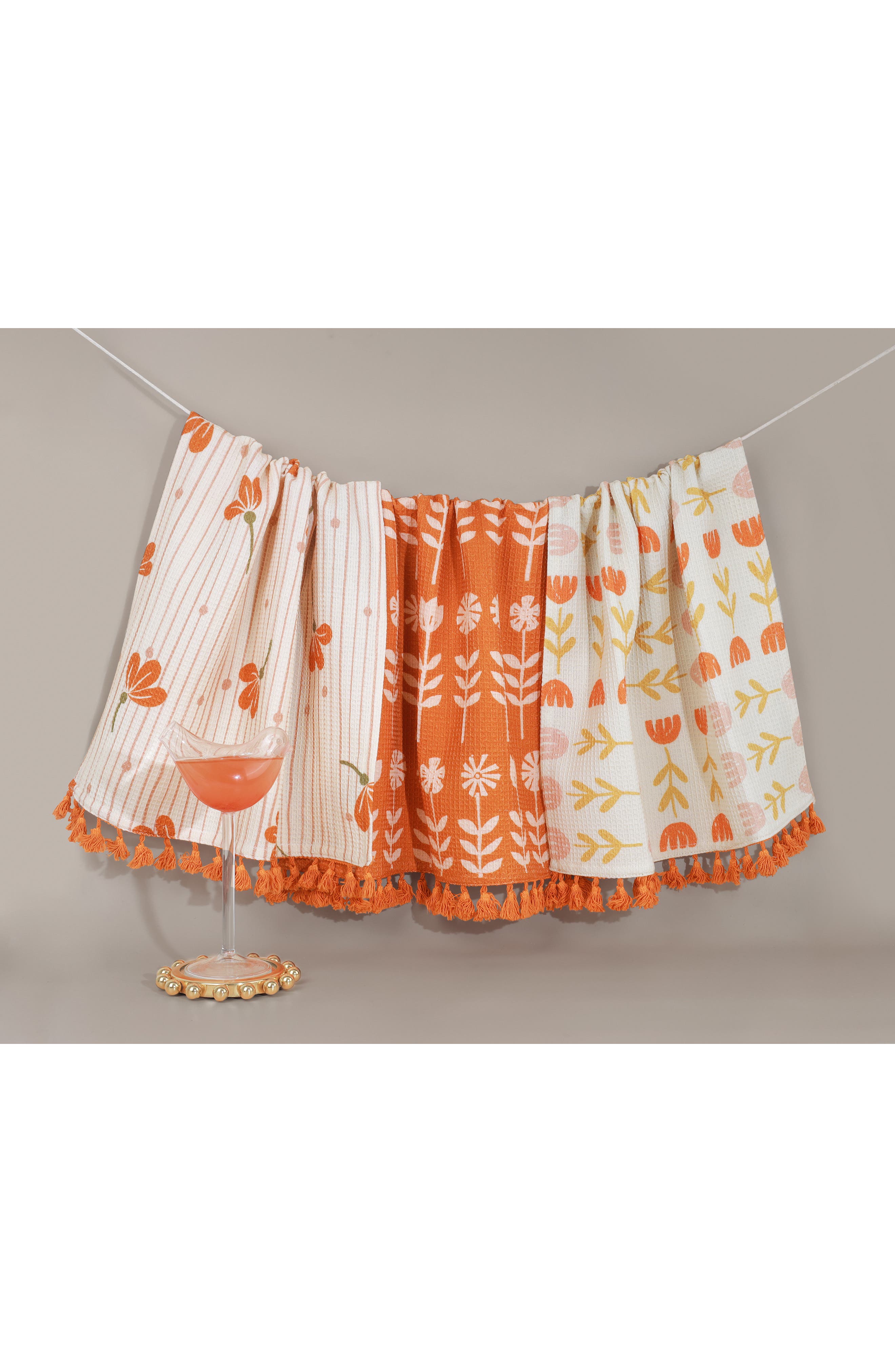 Tiramisu The Valencia Folk Art Set of 3 Cotton Waffle Kitchen Towels