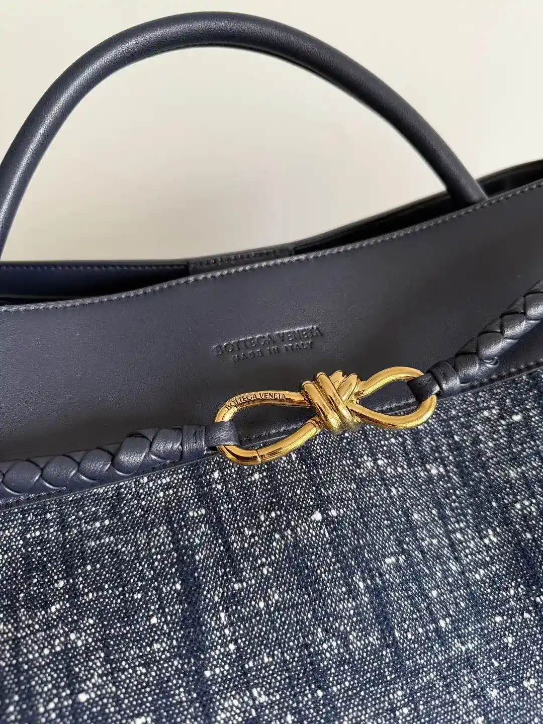 Bottega Veneta Andiamo Blue Intrecciato Woven Leather Top Handle Bag product photo from LabelPicks
