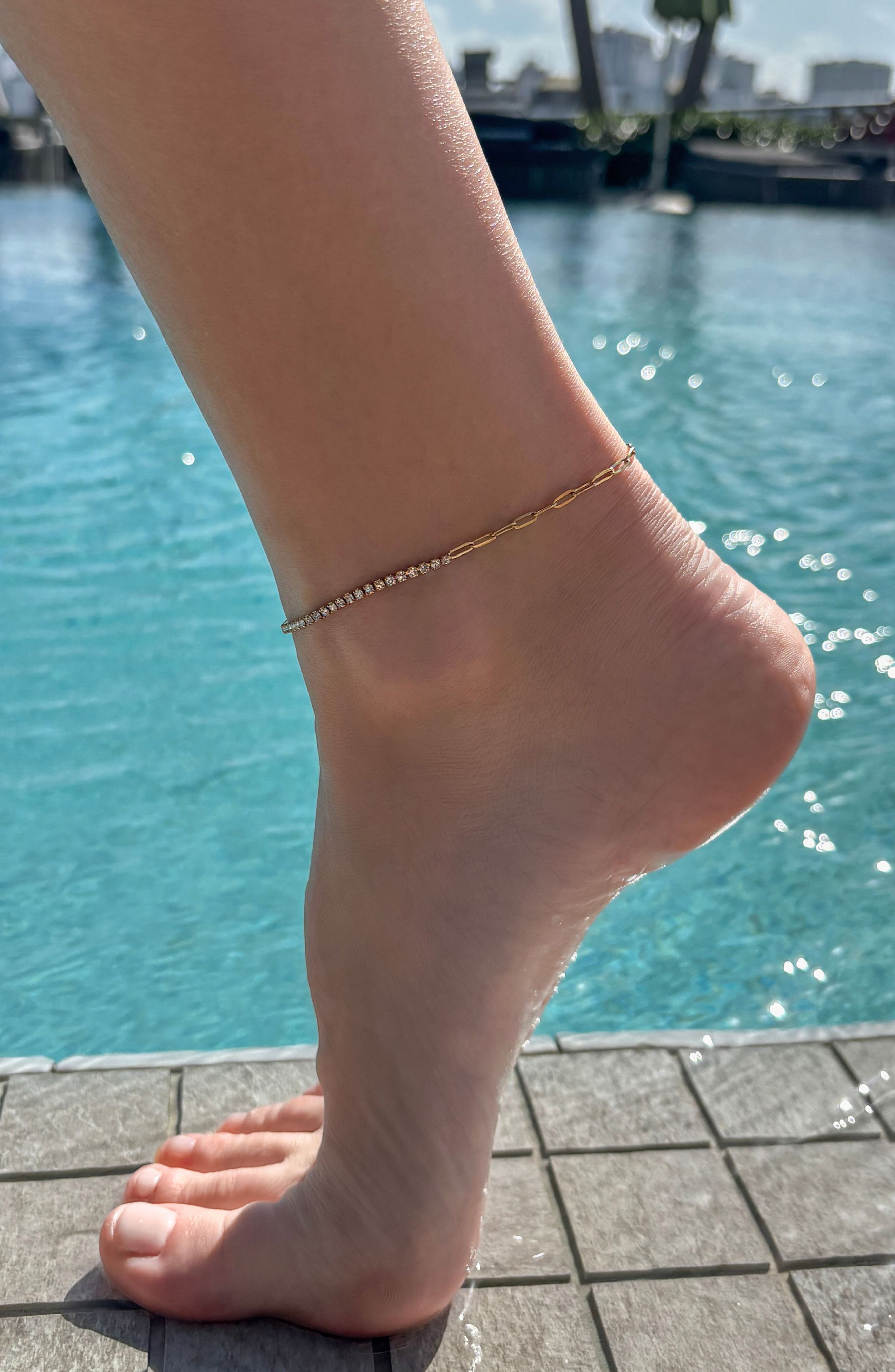 Adornia 18K Gold Plated Crystal Paper Clip Chain Anklet