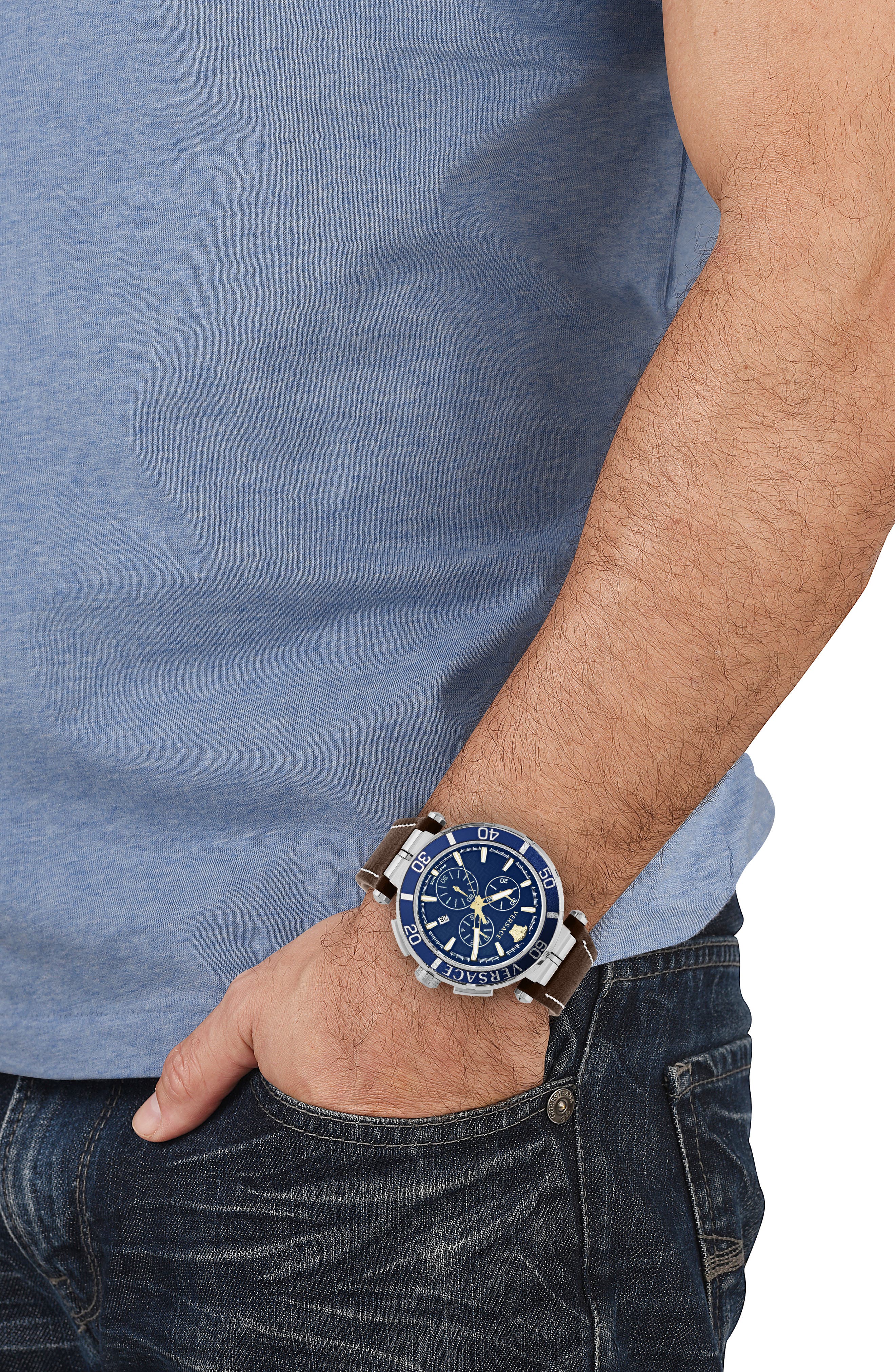 Versace Greca Chronograph Leather Strap Watch, 45mm