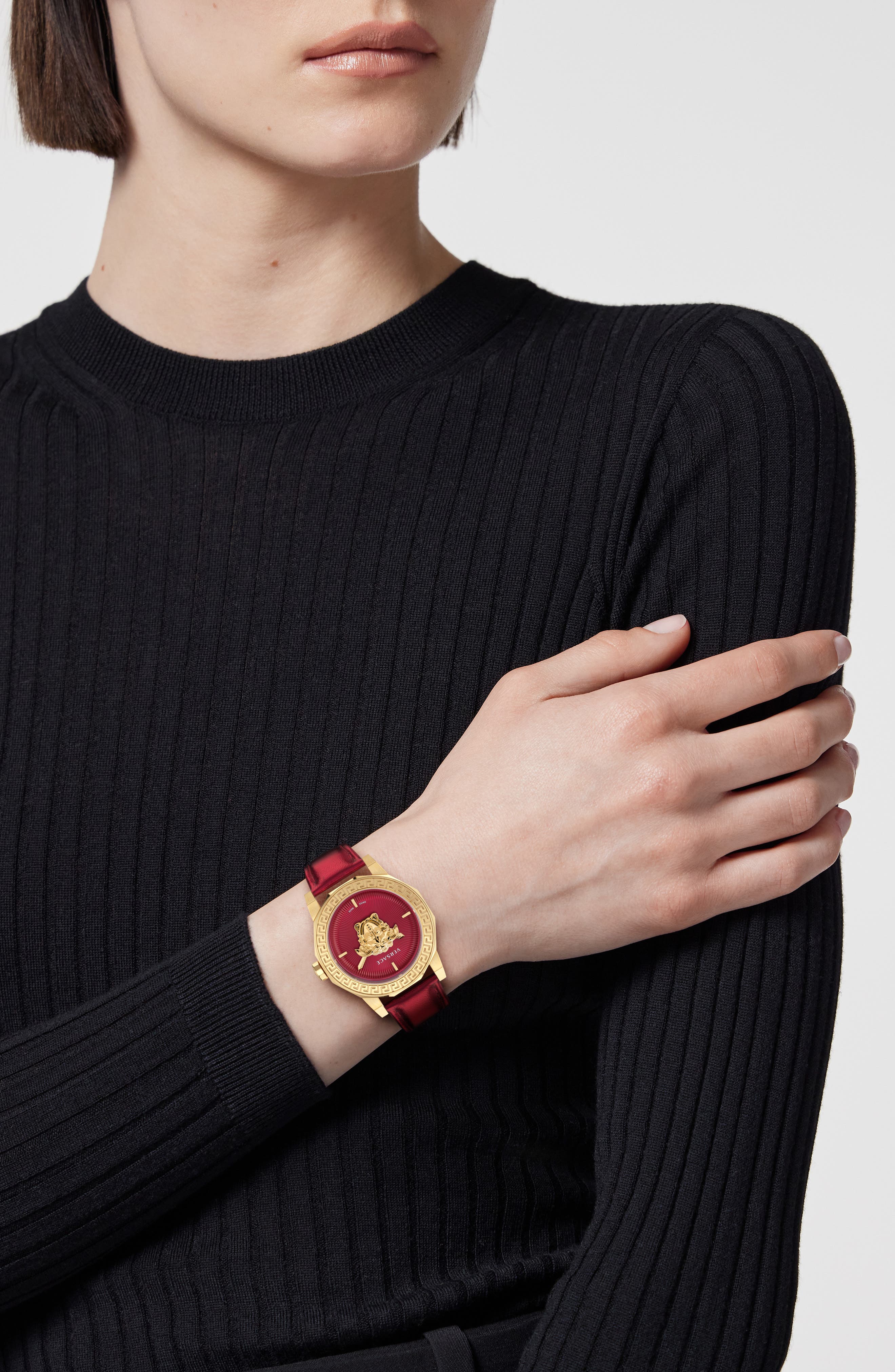 Versace Medusa Deco Leather Strap Watch, 38mm