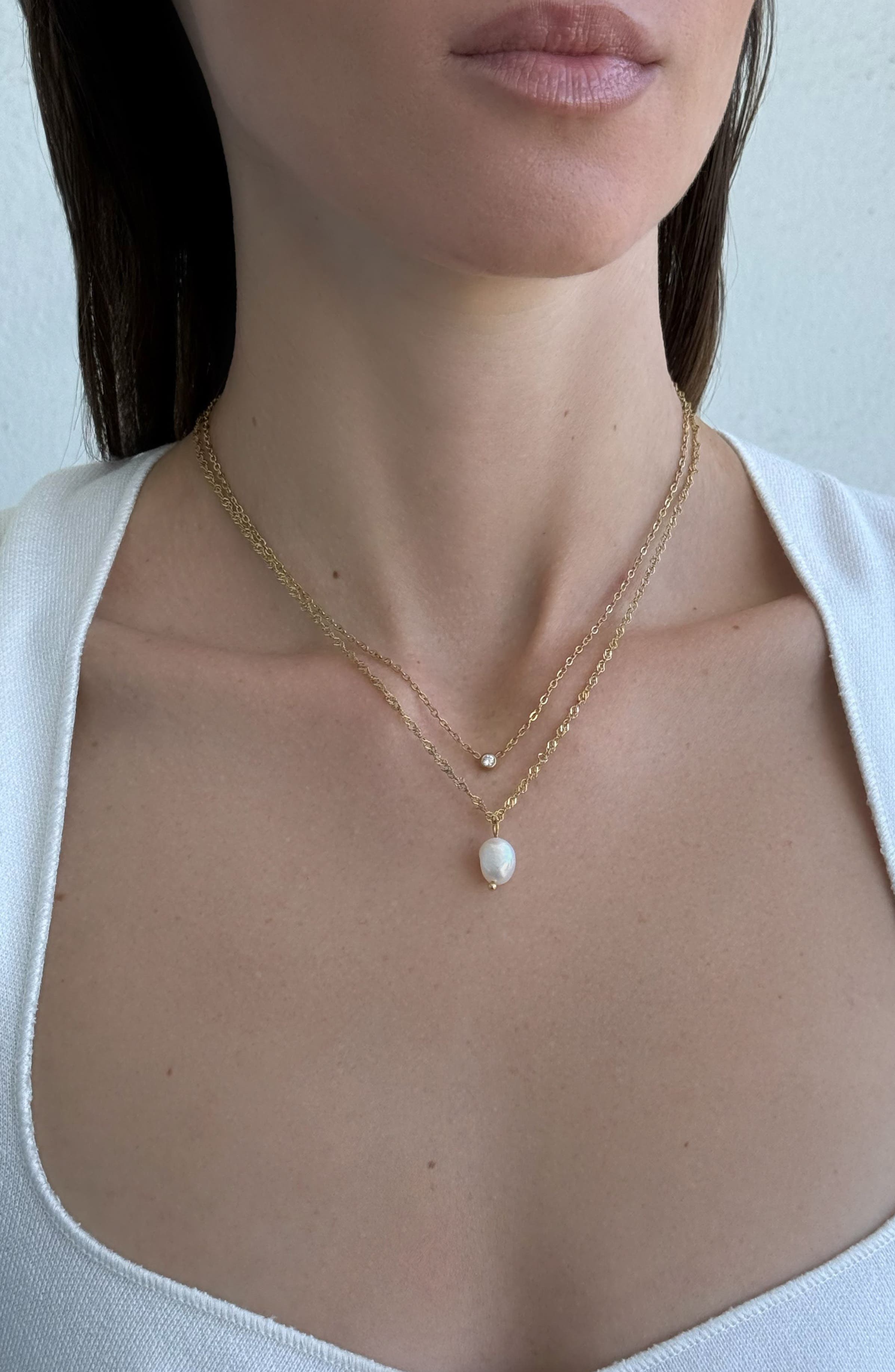 Adornia 18K Gold Plated Crystal & Freshwater Pearl Layered Necklace