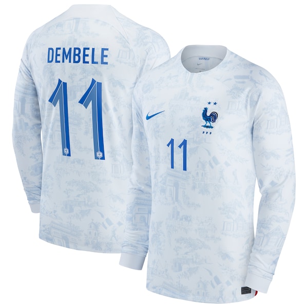 Ousmane Dembele France National Team Nike 2022/23 Away Breathe Stadium Replica Long Sleeve Jersey - White