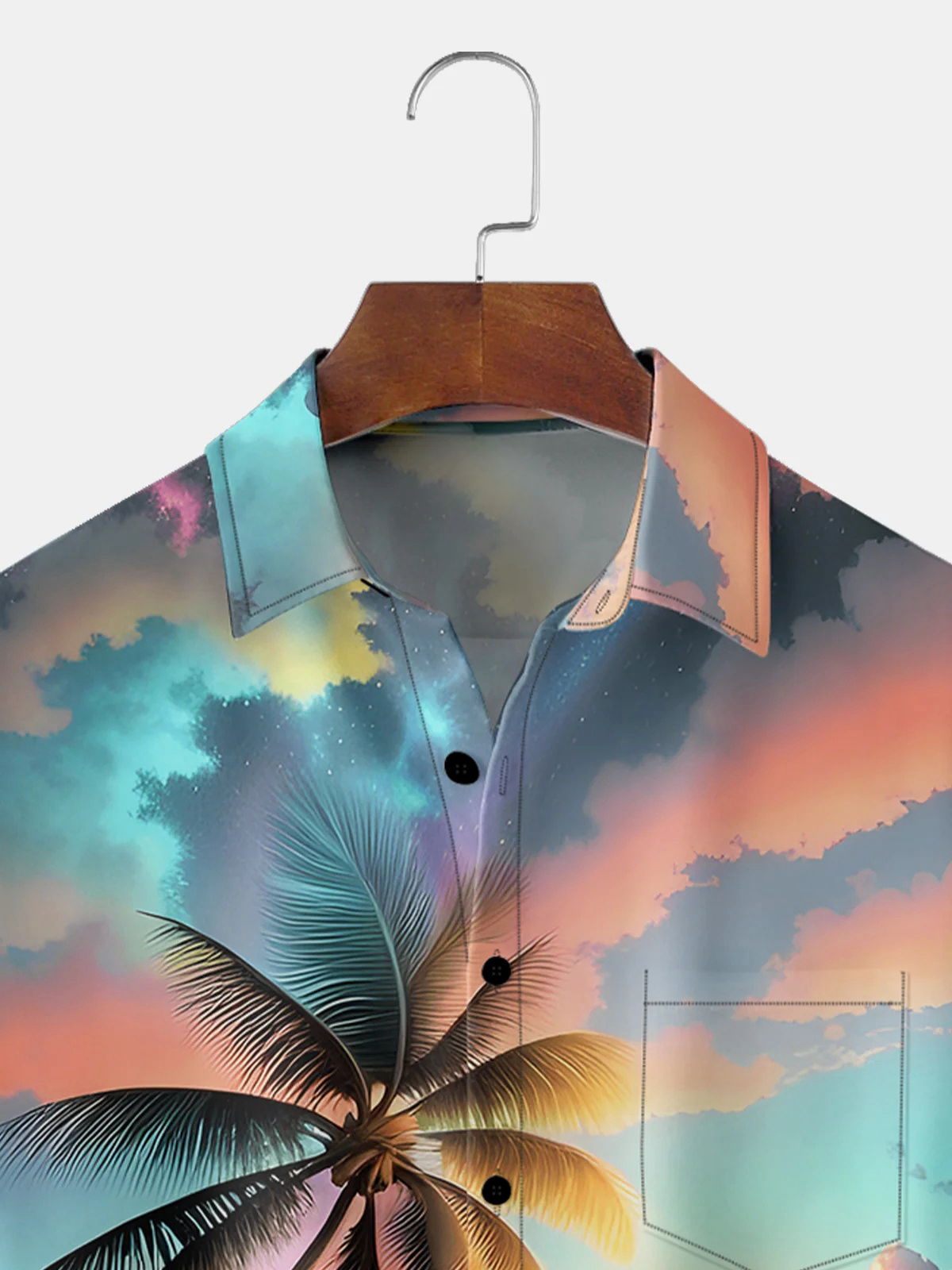 Moisture-wicking Coconut Tree Chest Pocket Hawaiian Shirt