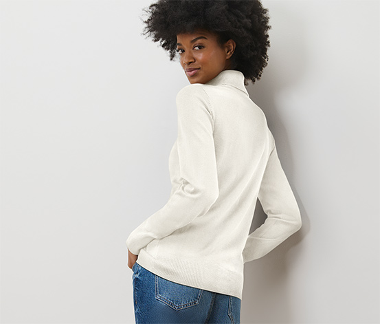 Feinstrick-Rollkragenpullover, cremeweiß