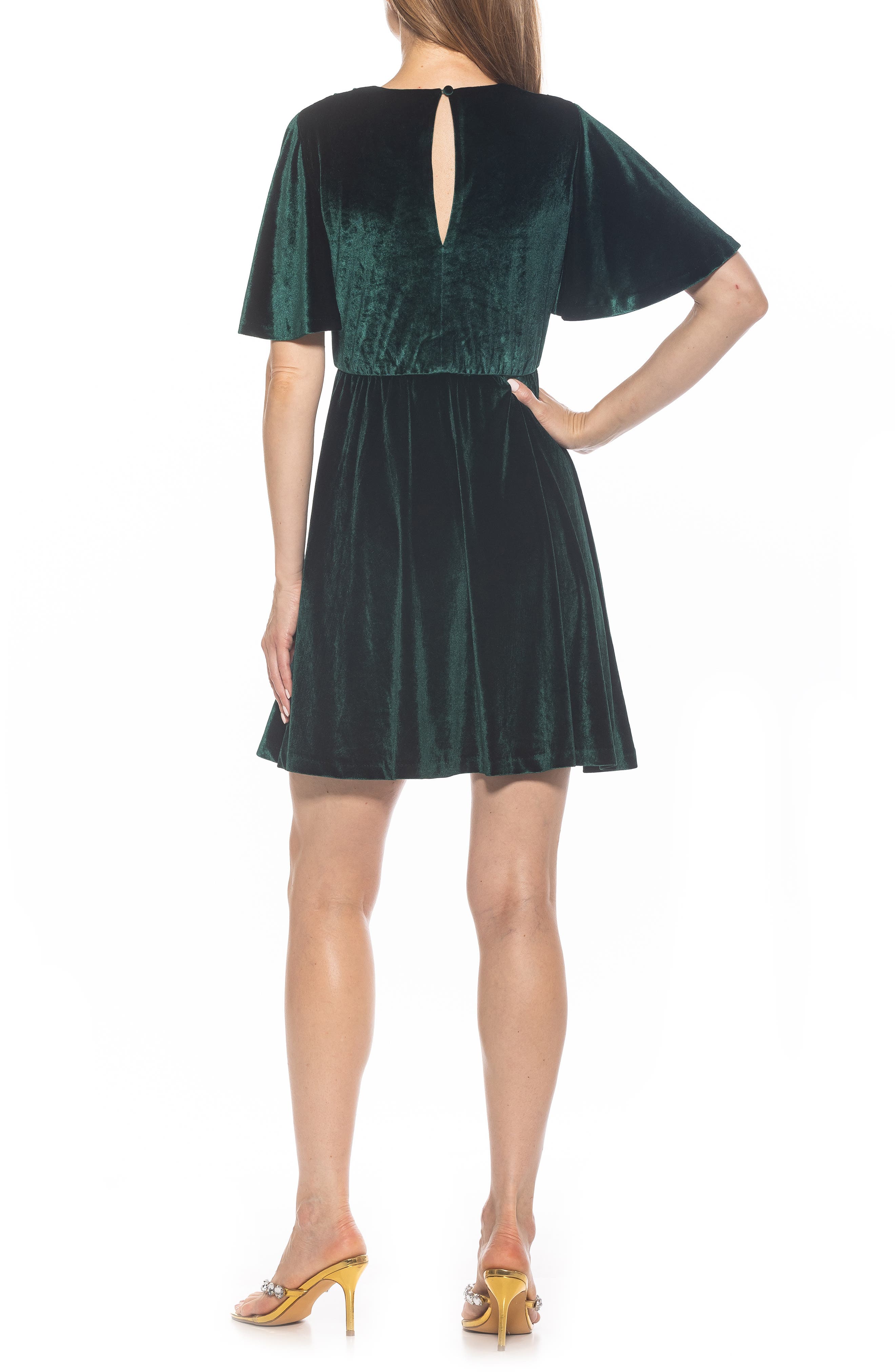 Alexia Admor Oakless Velvet Flutter Sleeve Fit & Flare Dress
