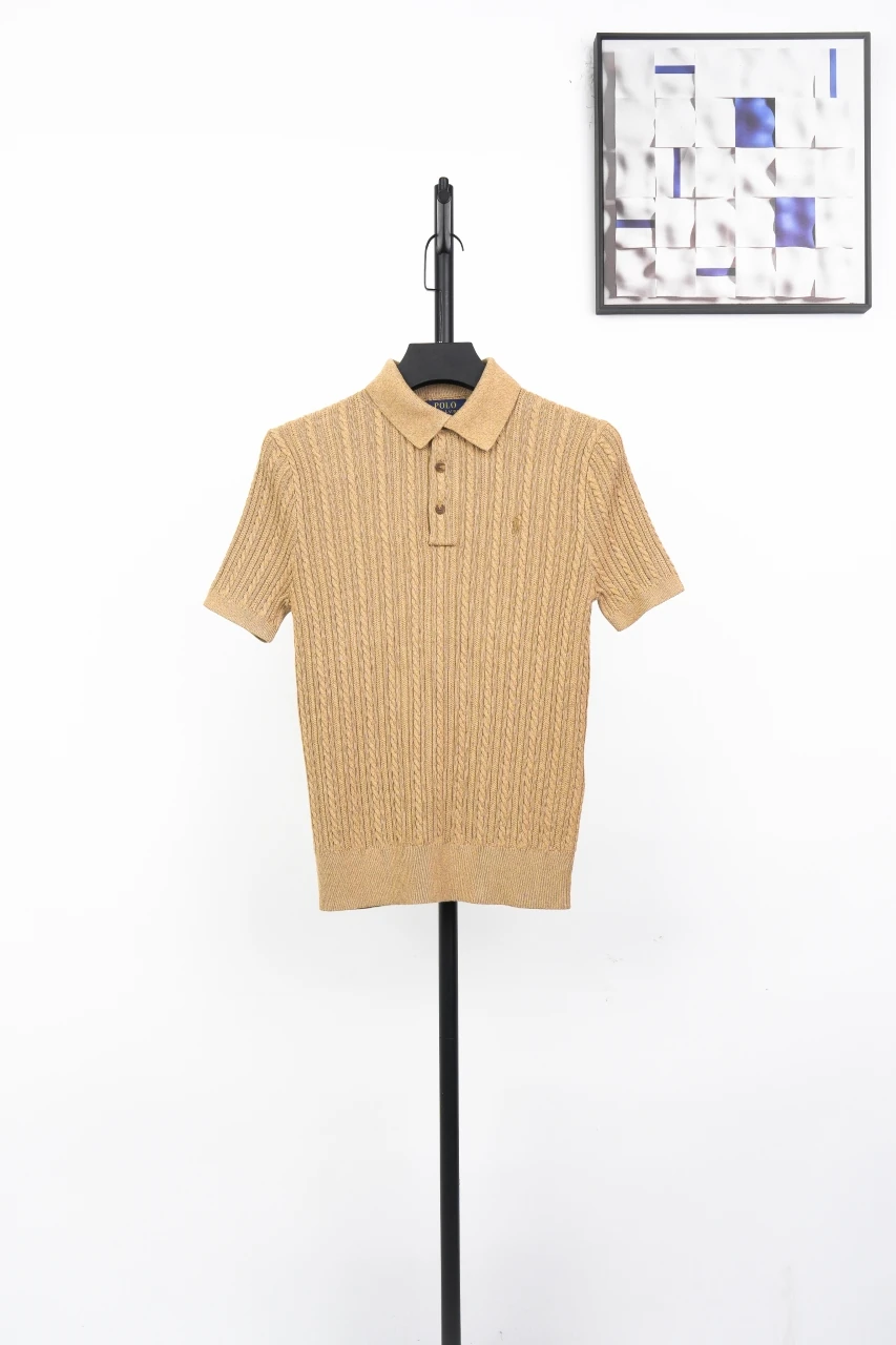 Ralph Lauren Camel Pony Embroidered Cable Knit Short Sleeve Polo Shirt product photo from LabelPicks