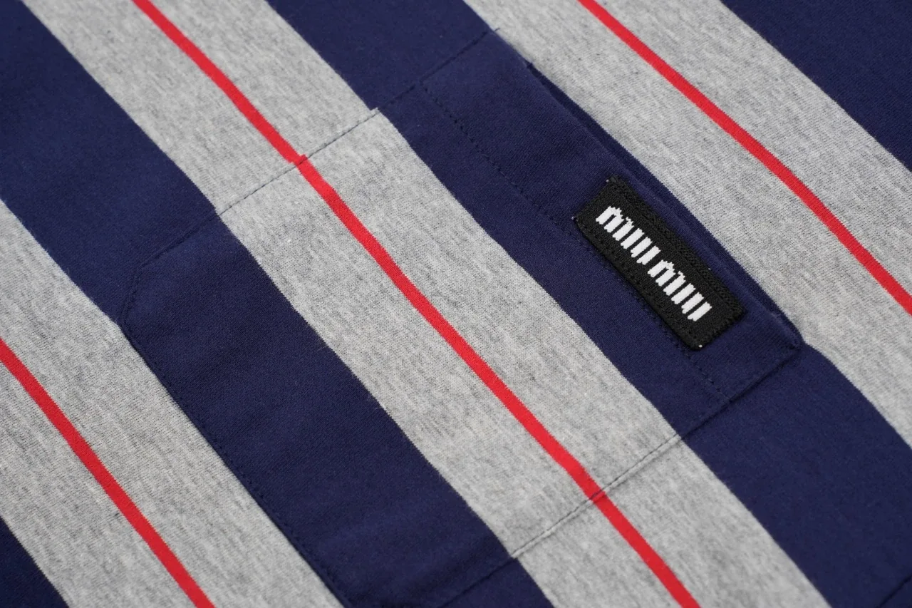 Miu Miu Navy Pink Stripe Pocket Long Sleeve T-Shirt product photo from LabelPicks