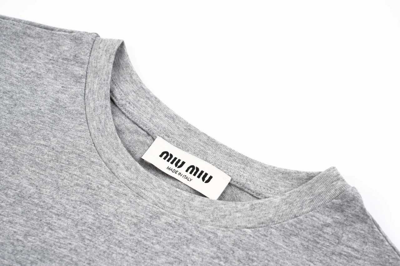Miu Miu Grey Badge Embroidered Crewneck Long Sleeve T-Shirt product photo from LabelPicks