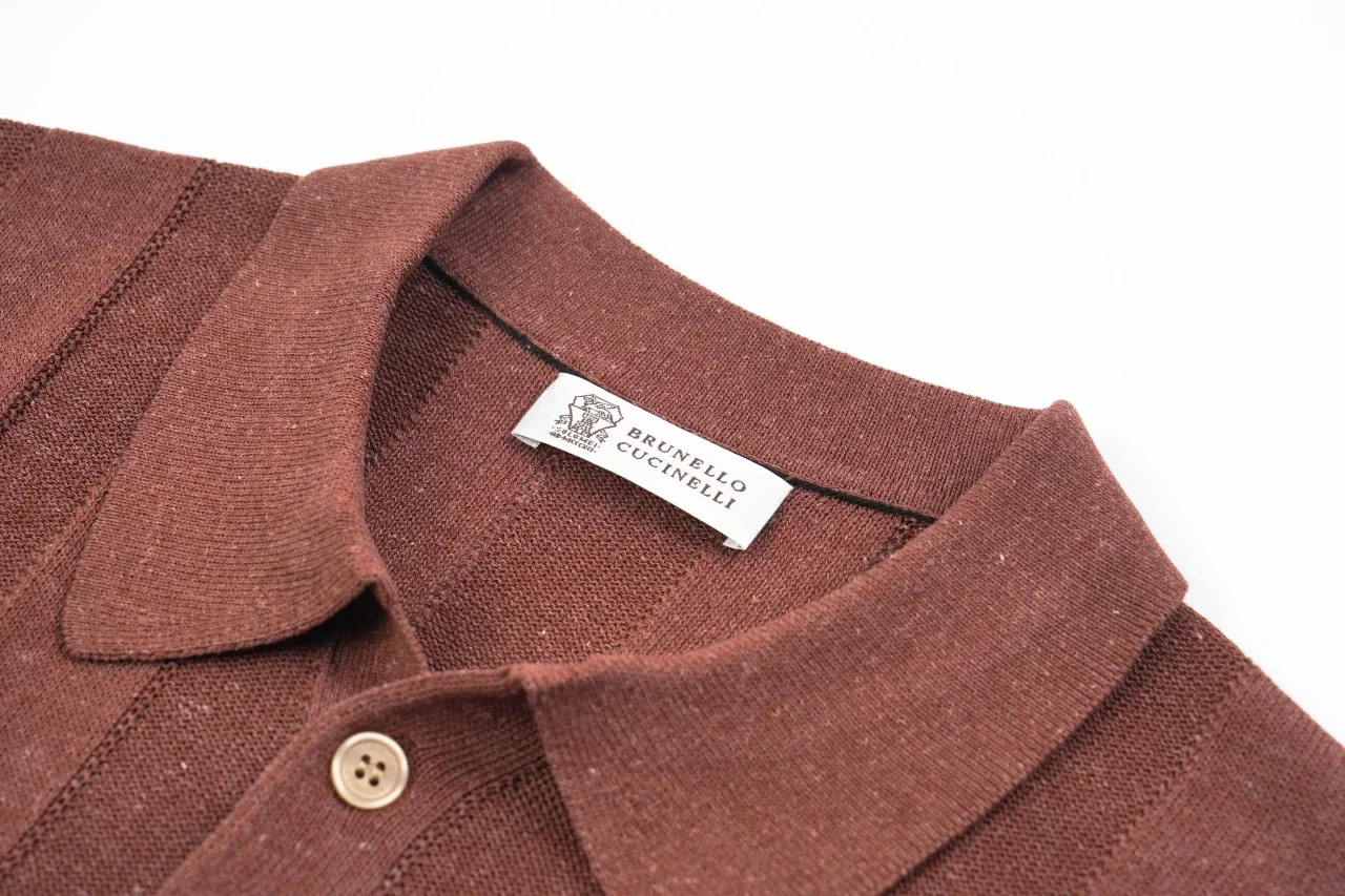 Brunello Cucinelli Terracotta Linen-Blend Ribbed Polo Shirt product photo from LabelPicks