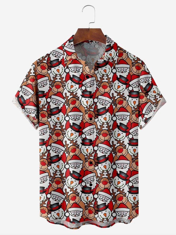 Christmas Chest Pocket Short Sleeve Hawaiian Shirt