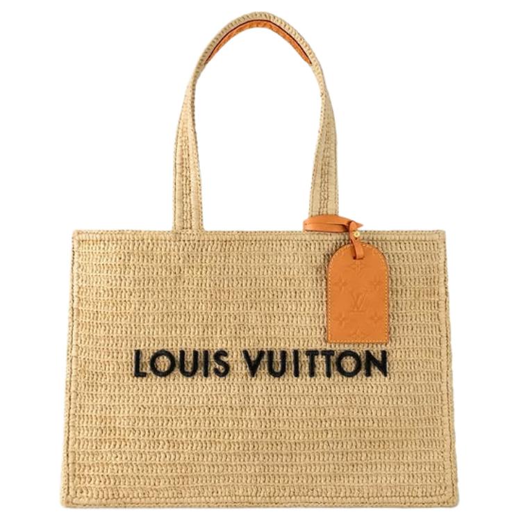 LOUIS VUITTON SHOPPER Summer Tote Embroidered Letter Logo, Tote Bag (Shopping Bag / Shoulder Bag), Medium Size, Men's Style, Natural Bro