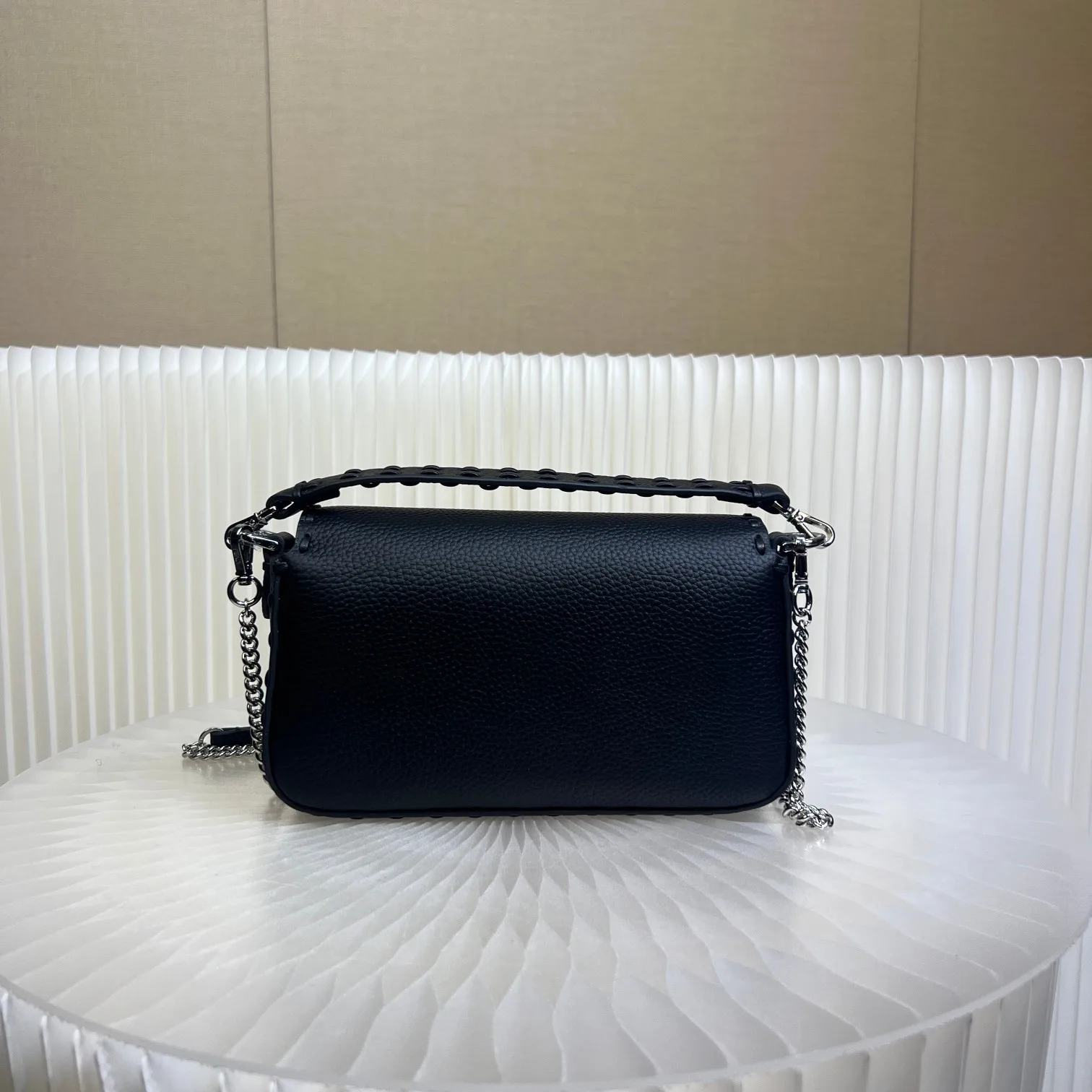 Fendi Black Baguette Grained Leather Shoulder Bag product photo from LabelPicks