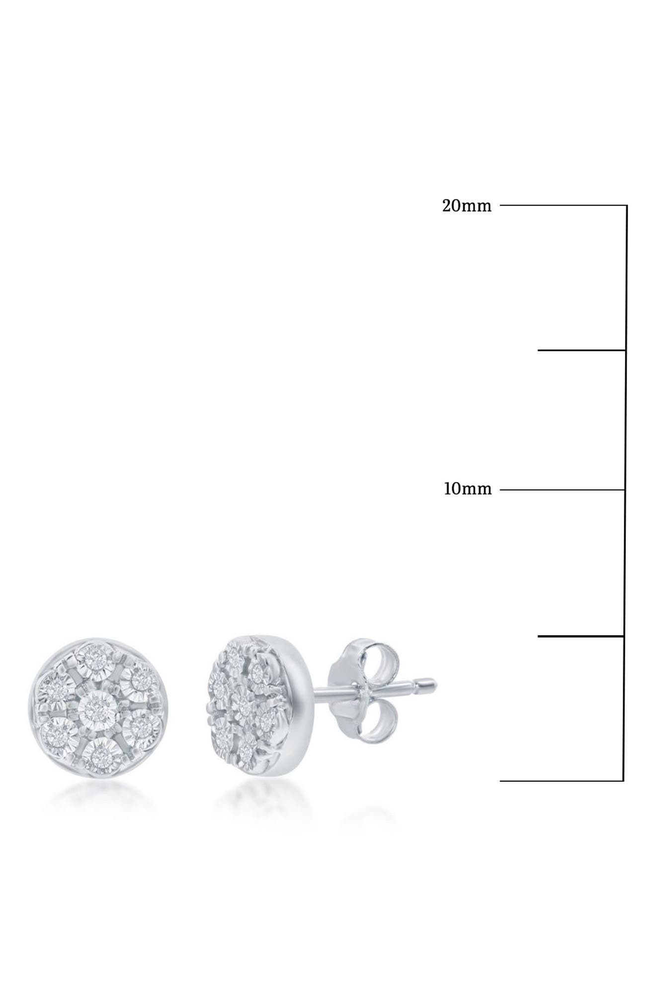 SIMONA Sterling Silver Bright Cut Diamond Cluster Round Stud Earrings - 0.02ct.